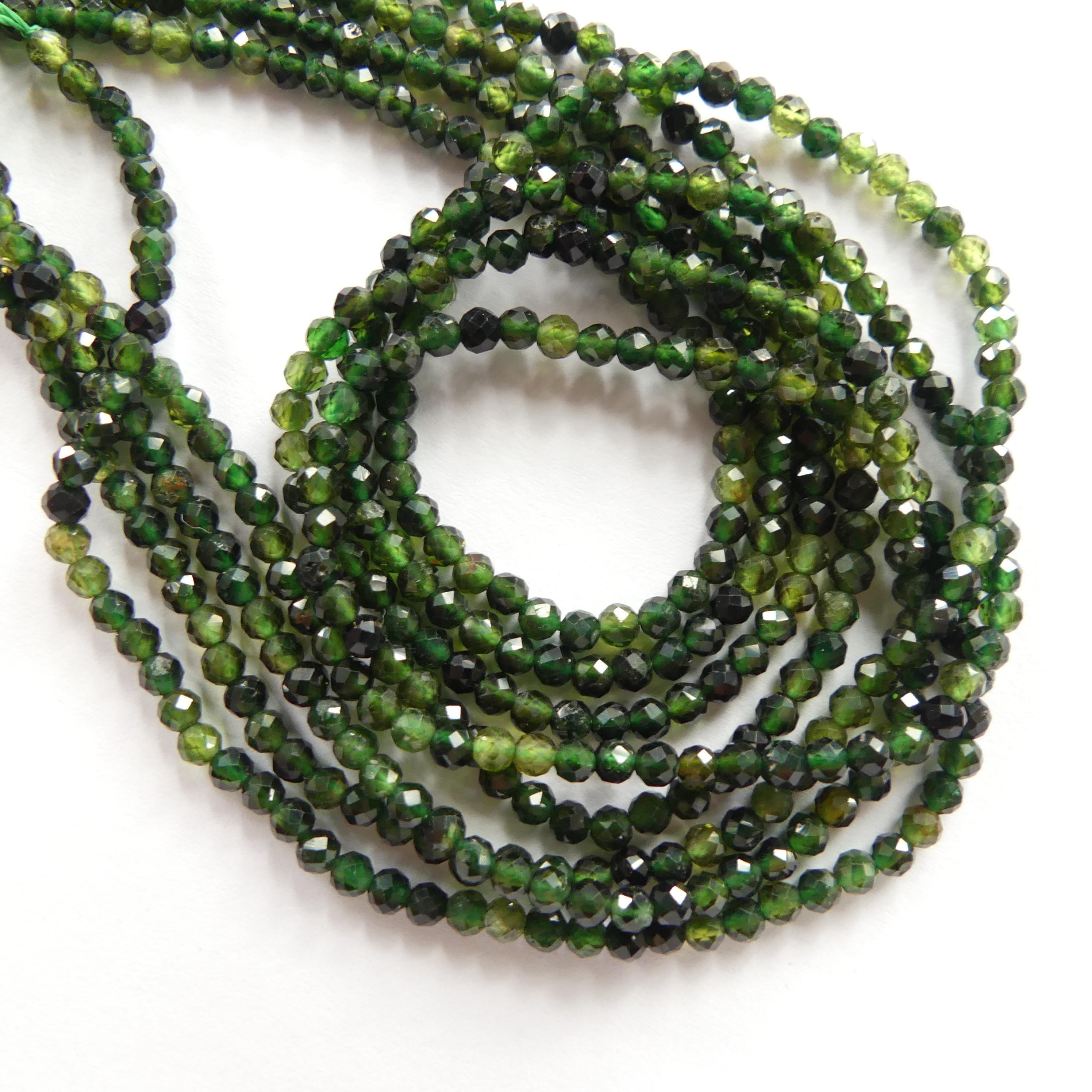 2mm 3mm AAA Green Tourmaline Micro Faceted Beads 15" Sparkly Gemstone Beads for Jewelry Making Beading Gift Crafter October Birthstone