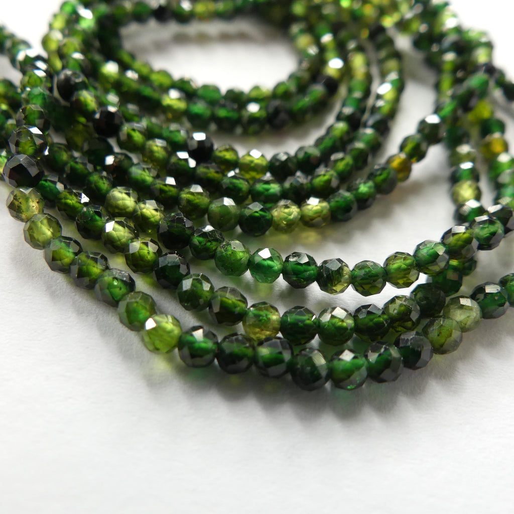 2mm 3mm AAA Green Tourmaline Micro Faceted Beads 15" Sparkly Gemstone Beads for Jewelry Making Beading Gift Crafter October Birthstone
