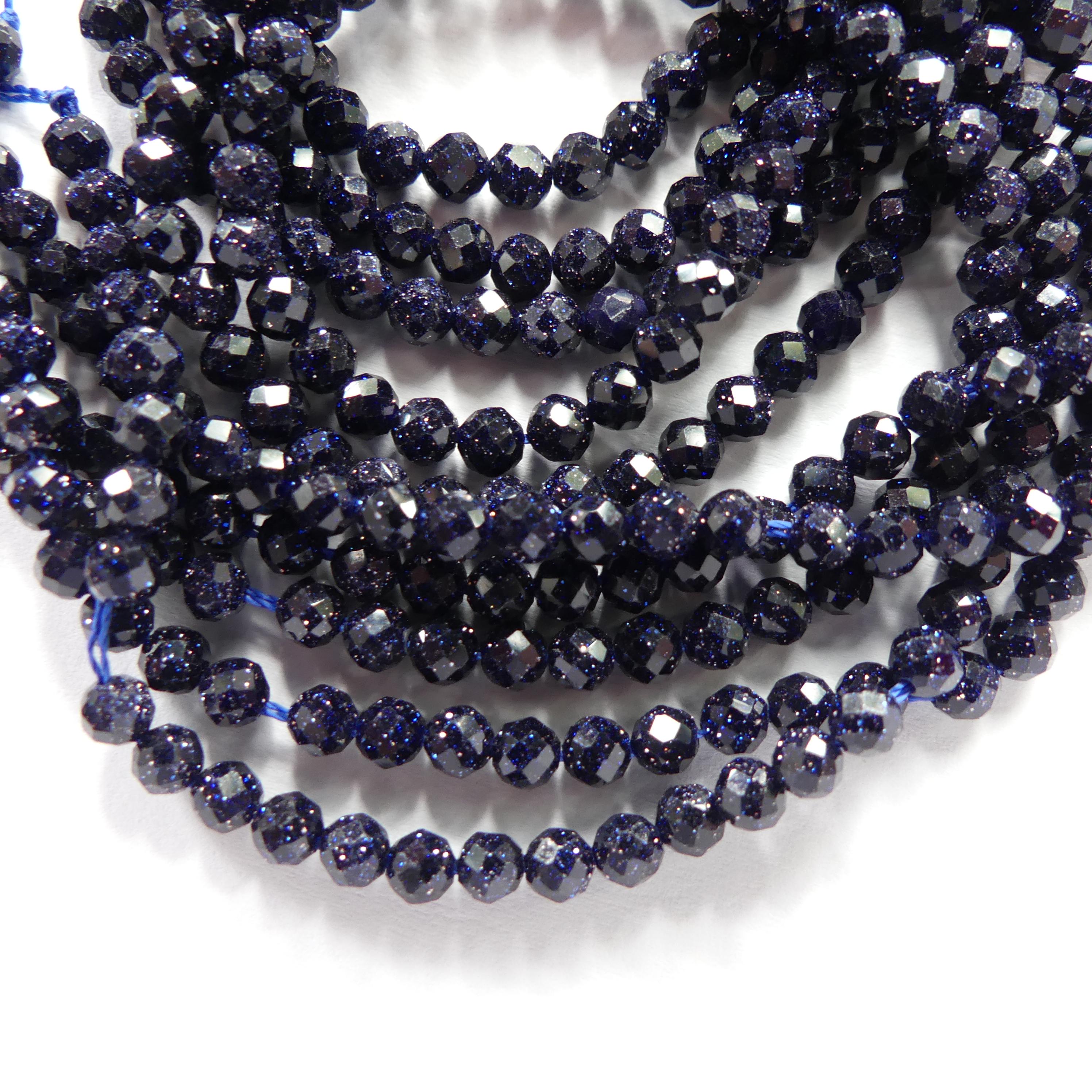 3mm Blue Goldstone Faceted Beads 15" Sparkly Blue Sandstone Gemstone Beads Jewelry Making Beading Craft Gift Good Luck