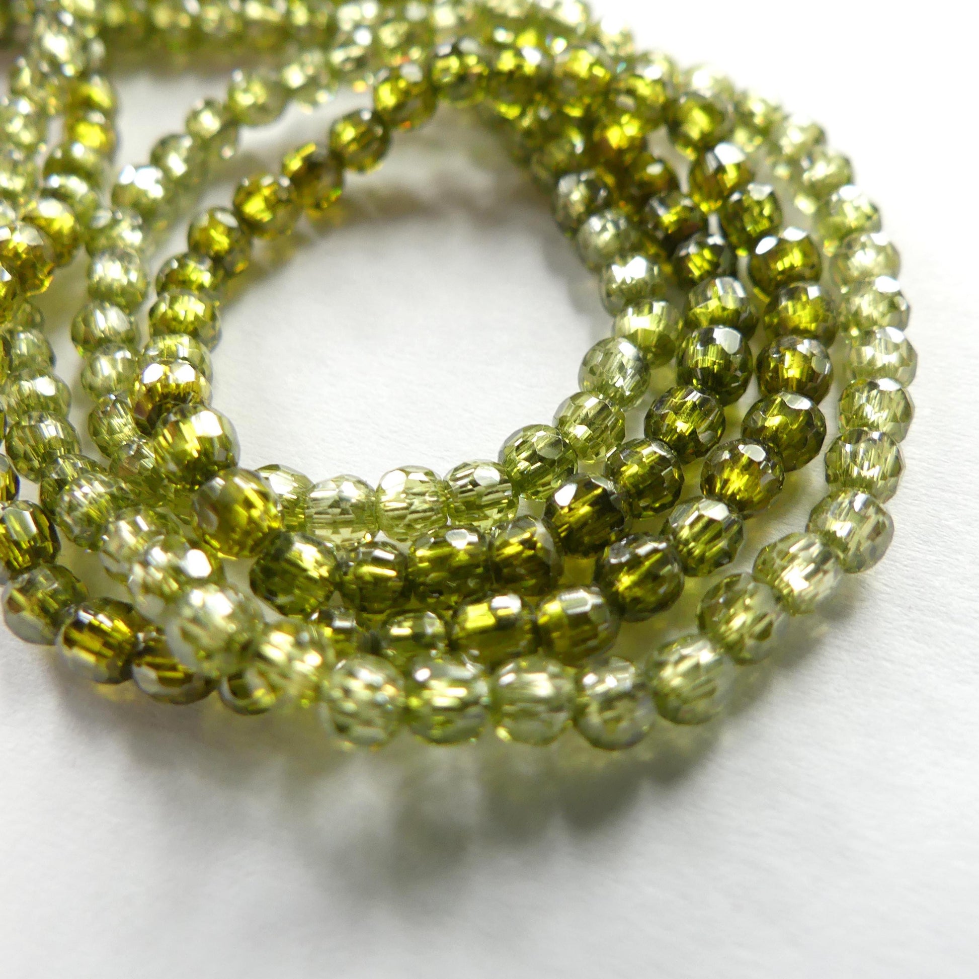 3mm Olive Green Cubic Zirconia Beads 12.5" Green Zircon Rondel Beads Sparkly for Jewelry Making Beading Crafter Gift
