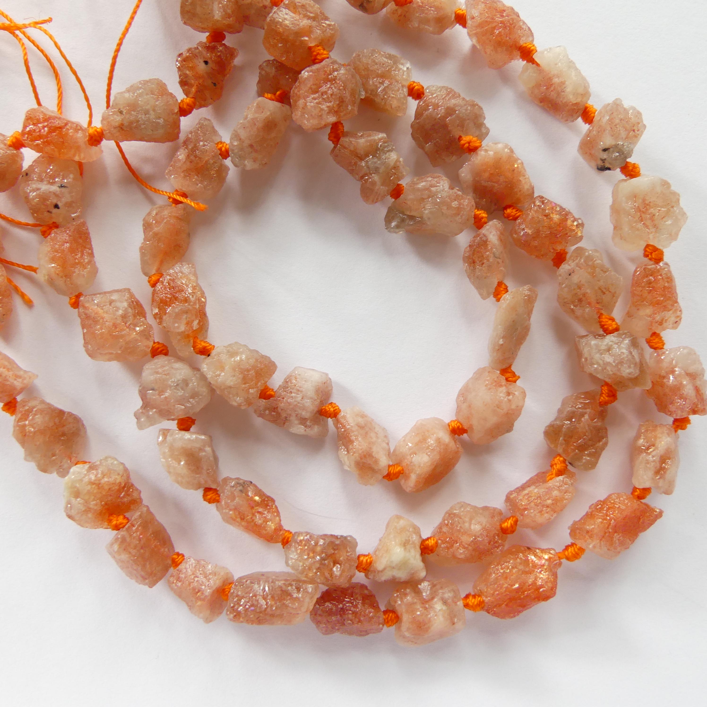 Natural Sunstone Raw Beads Rough Nugget Chunks Side Drill Beads Size 8x12mm 15.5'' Beads for Jewelry Making Beading Craft Gift