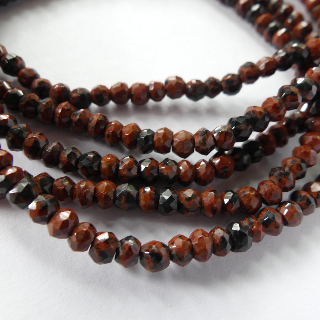 4mm Mahogany Obsidian Beads Hand Faceted Rondel Beads 13" Brown Snowflake Obsidian Beads Gemstone Beading Crafter Gift Jewelry Making