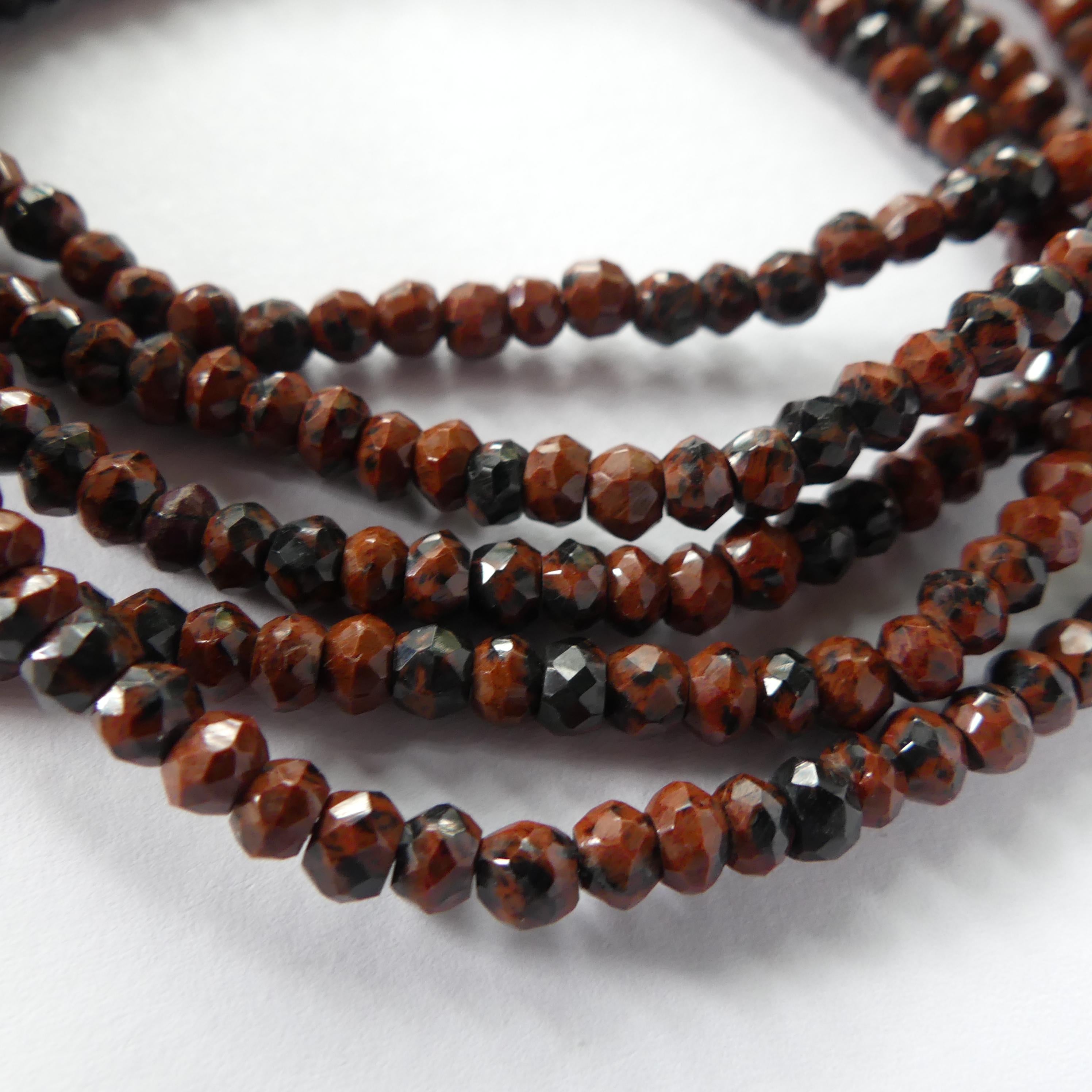 4mm Mahogany Obsidian Beads Hand Faceted Rondel Beads 13" Brown Snowflake Obsidian Beads Gemstone Beading Crafter Gift Jewelry Making