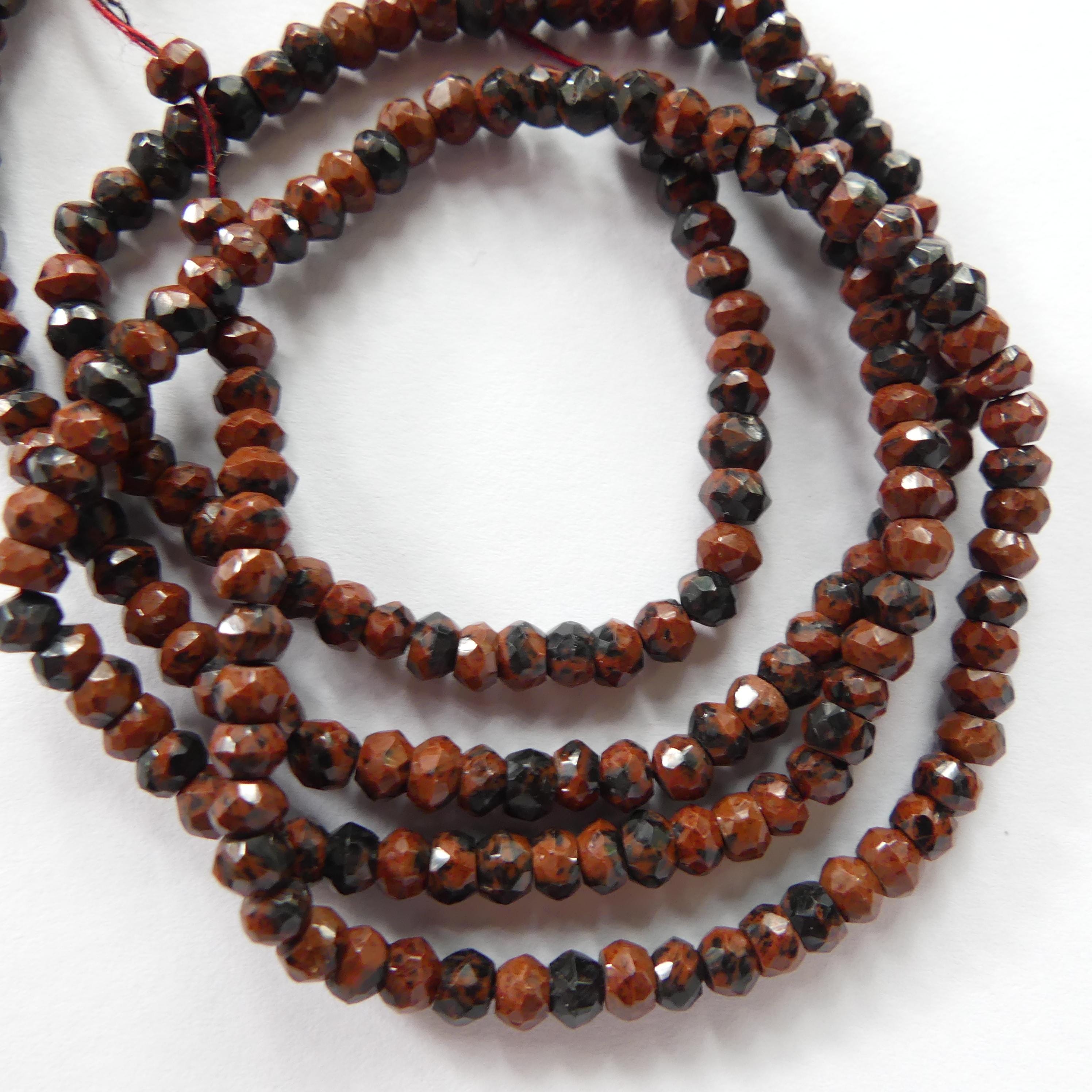 4mm Mahogany Obsidian Beads Hand Faceted Rondel Beads 13" Brown Snowflake Obsidian Beads Gemstone Beading Crafter Gift Jewelry Making