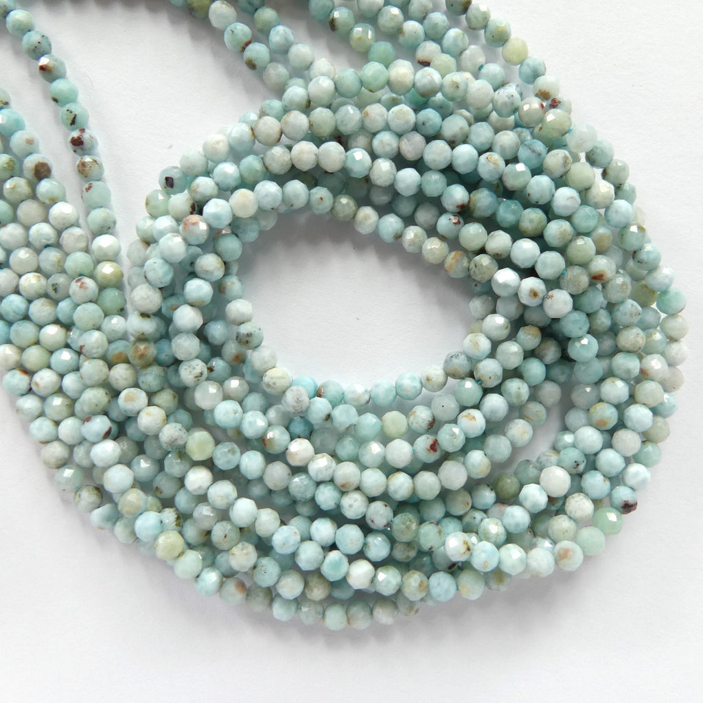 3mm Larimar Faceted Beads 15" 3mm Dominican Larimar Genuine Gemstone Beads for Jewelry Making Beading Craft Gift Beads