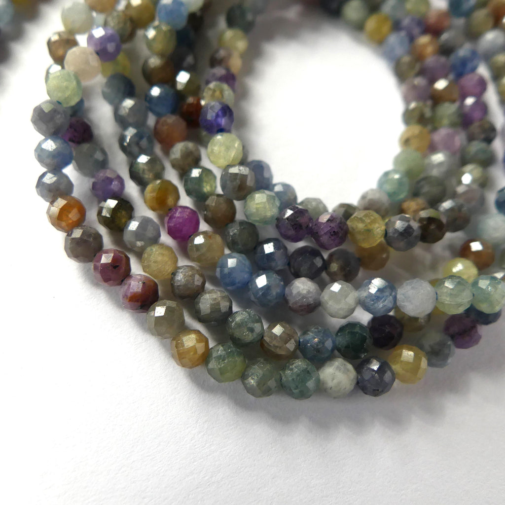 3mm Multi Sapphire Beads Faceted 15" Raw Colorful Sapphire Genuine Gemstone Beads Jewelry Making Beading Craft Gift September Birthstone