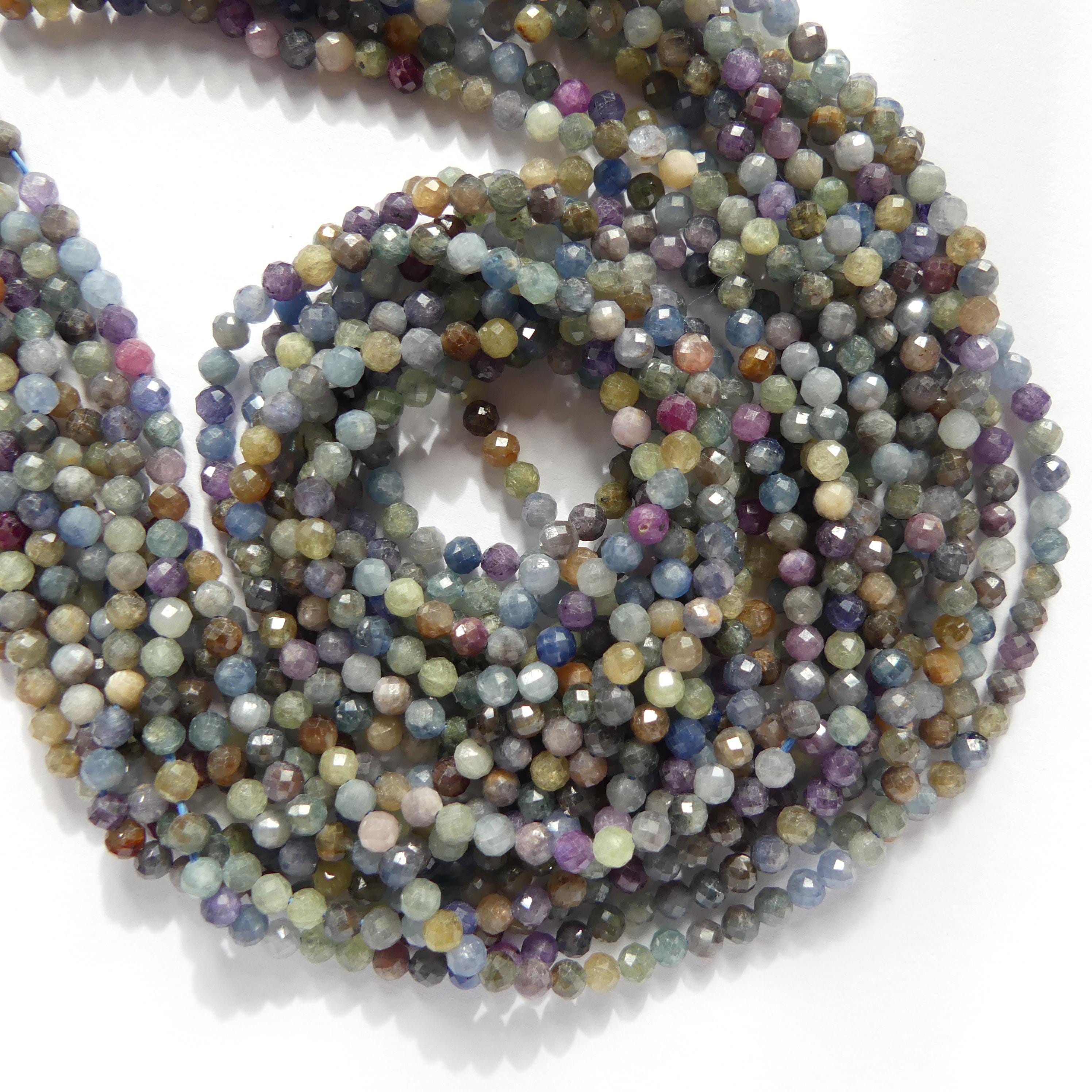 3mm Multi Sapphire Beads Faceted 15" Raw Colorful Sapphire Genuine Gemstone Beads Jewelry Making Beading Craft Gift September Birthstone