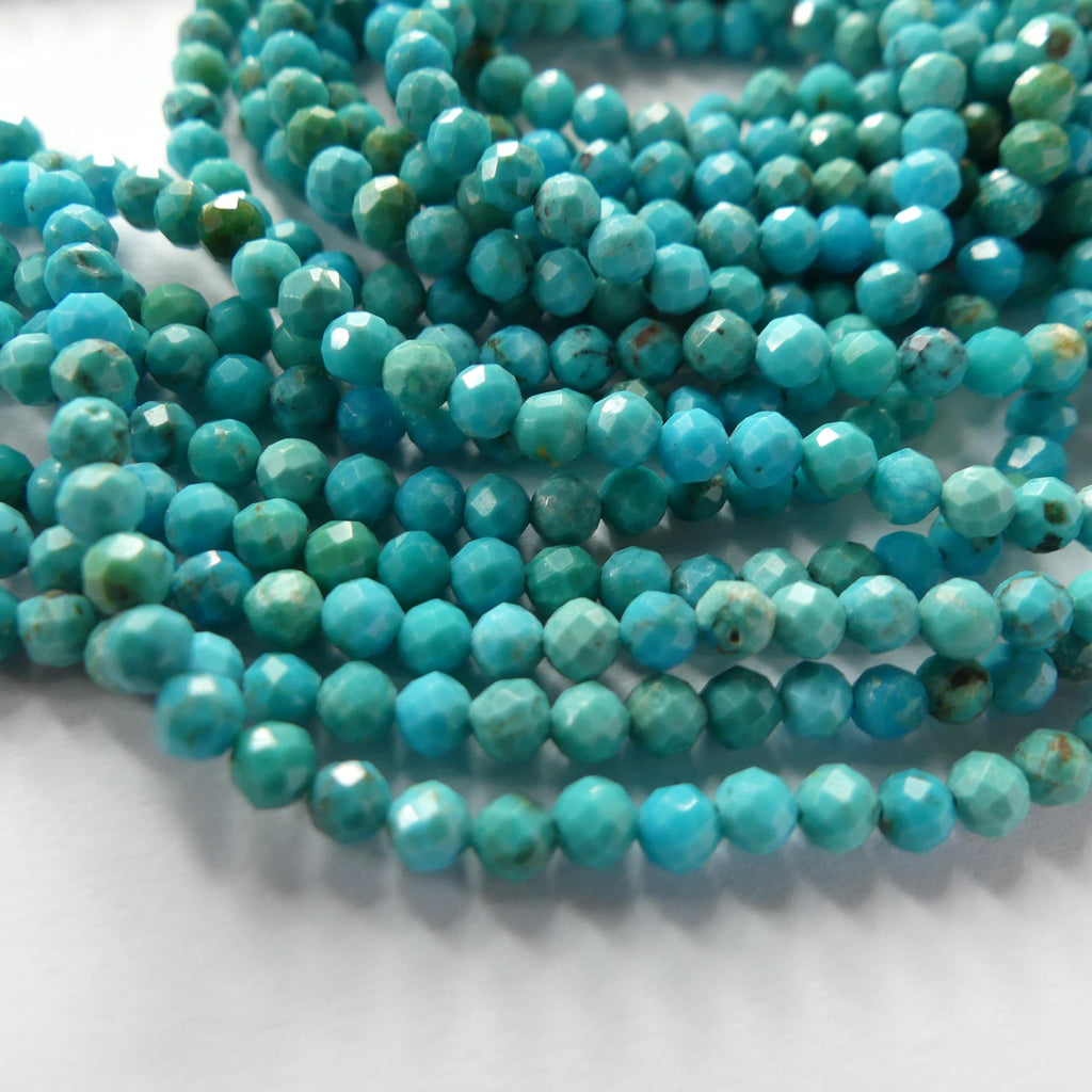 3mm AAA Arizona Turquoise Faceted Beads 15" Blue Turquoise Genuine Gemstone Beads for Jewelry Making Beading Craft Gift December Birthstone