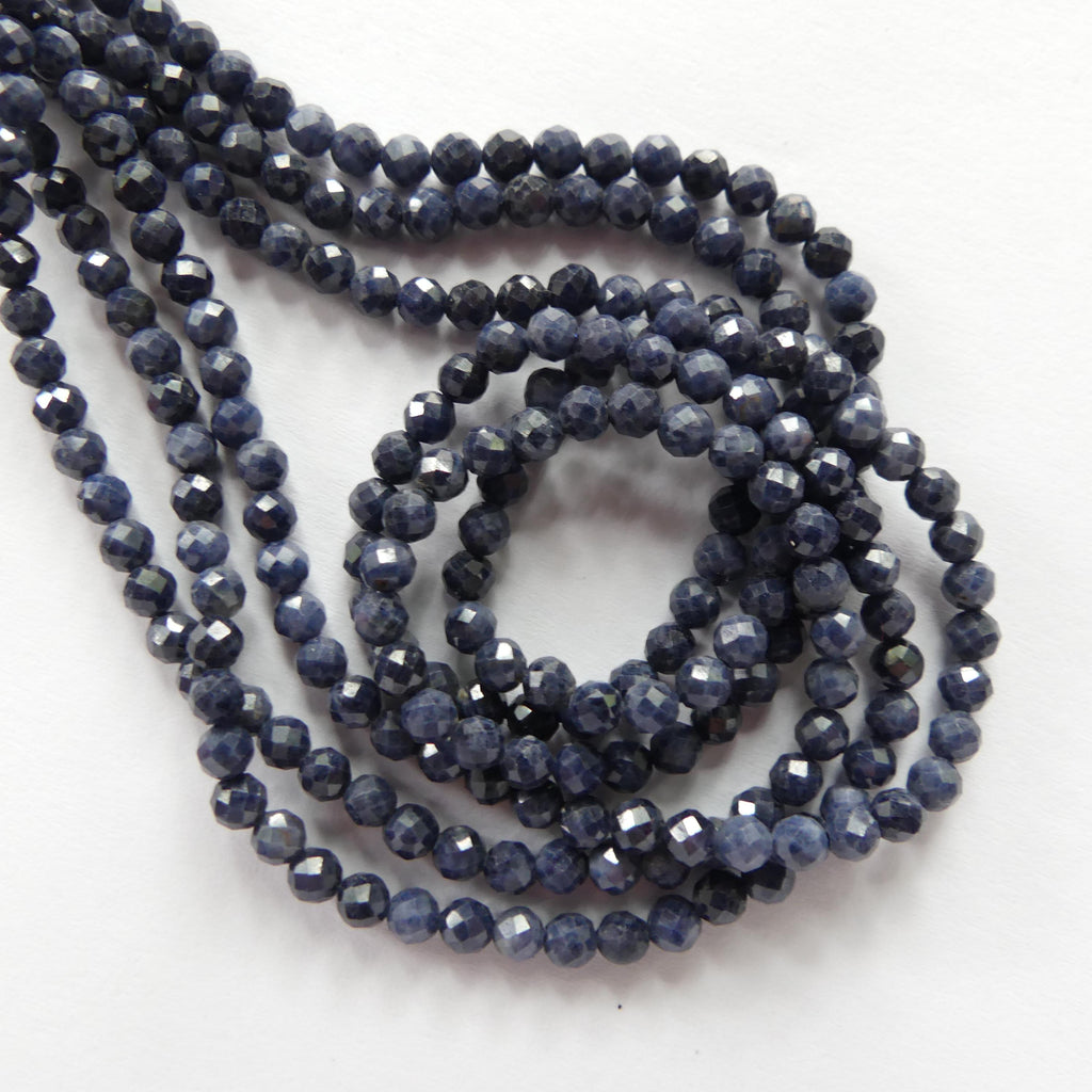 3mm Natural Sapphire Beads Dark Blue Sapphire Faceted 15" Genuine Gemstone Beads Jewelry Making Beading Craft Gift September Birthstone