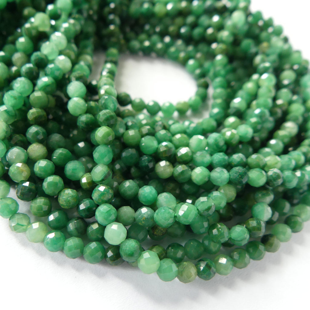 3mm Natural Jade Micro Faceted Beads 15" African Jade Round Genuine Gemstone Beads for Jewelry Making Beading Craft Gift Beads DIY Jewelry