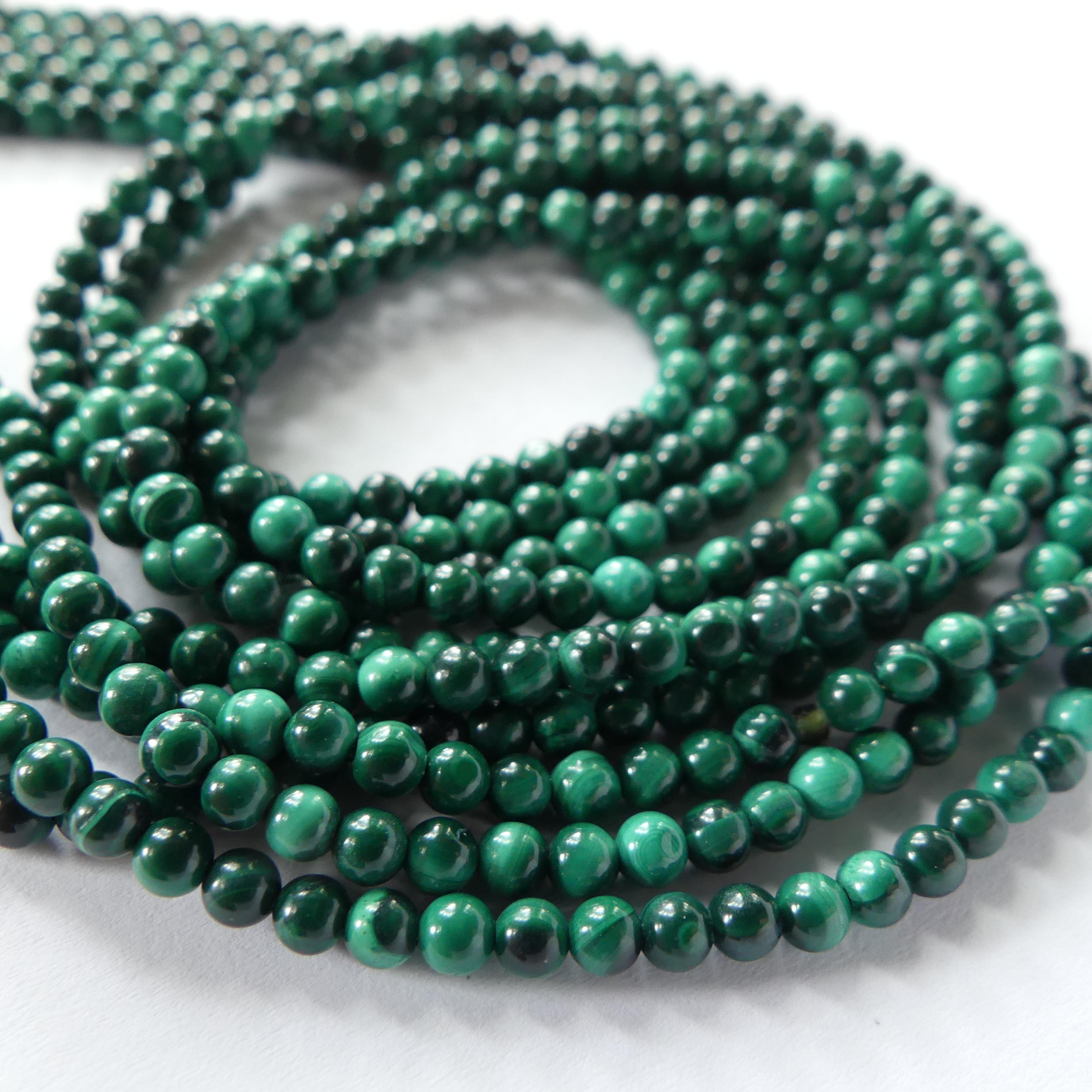 3mm Malachite Smooth Beads 15" Vivid Green Malachite Gemstone Beads for Jewelry Making Beading Gift Crafter