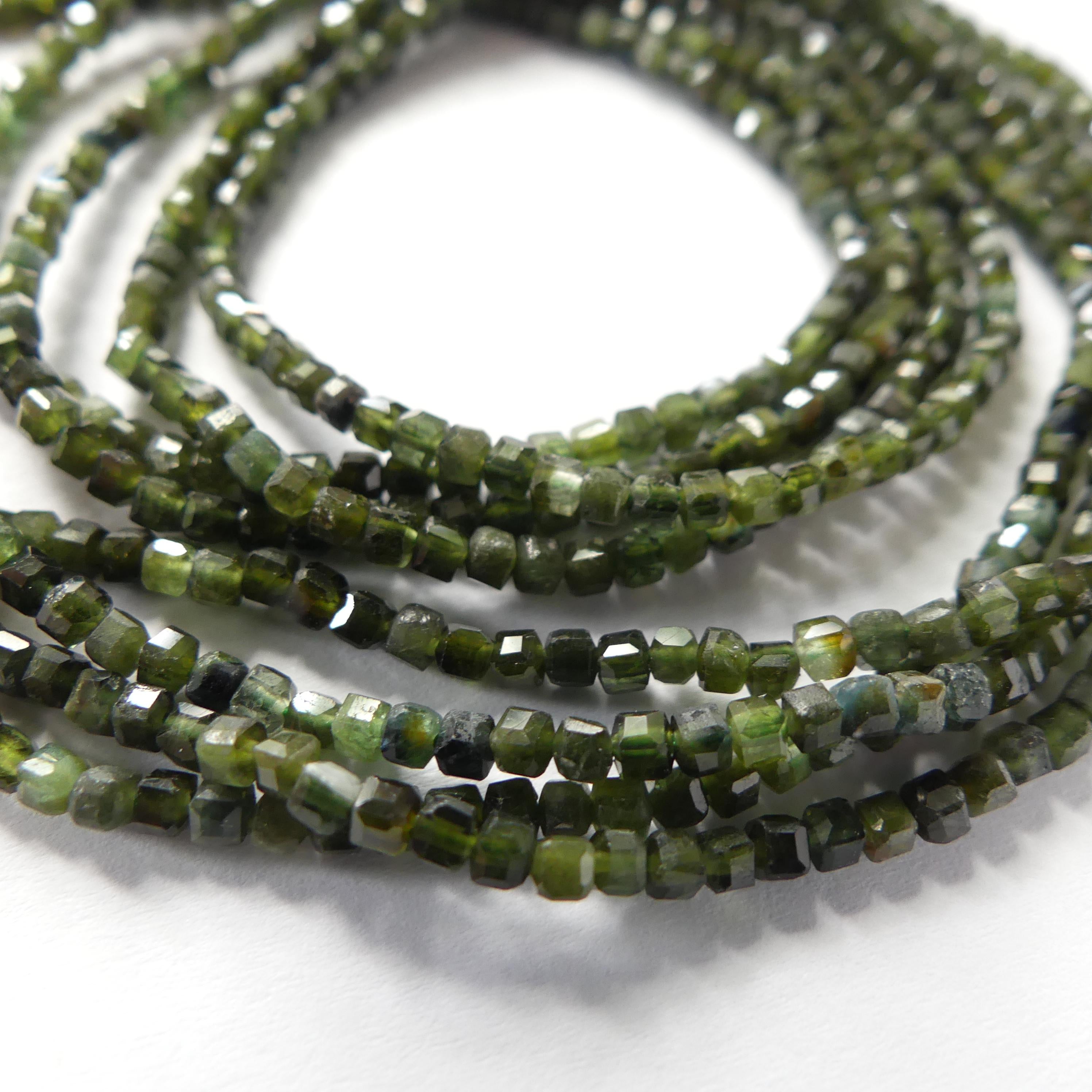 2mm Green Tourmaline Faceted Cube Beads 15" Gemstone Beads for Jewelry Making Beading Gift Crafter October Birthstone