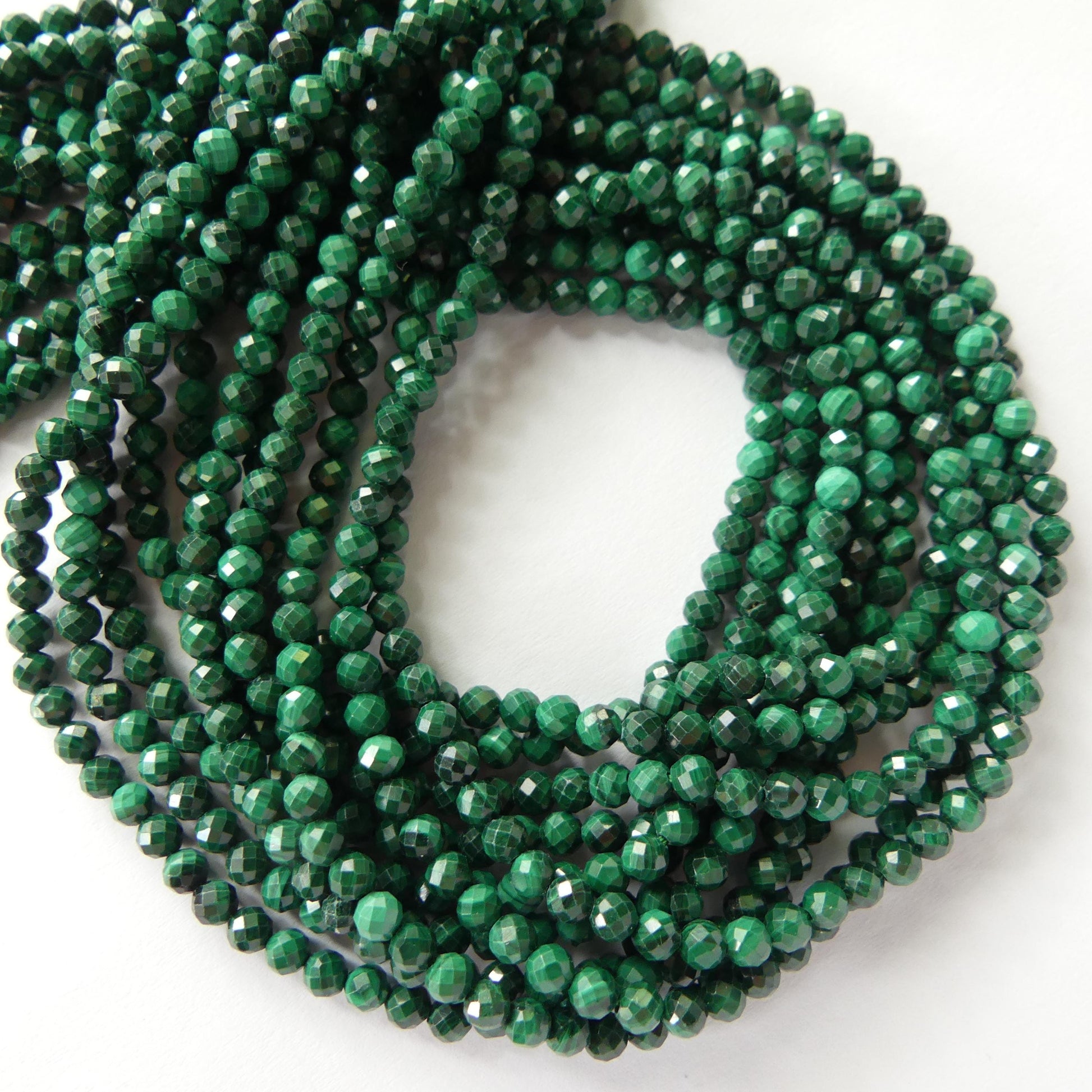 3mm Malachite Faceted Beads 15" Vivid Green Malachite Gemstone Beads for Jewelry Making Beading Gift Crafter