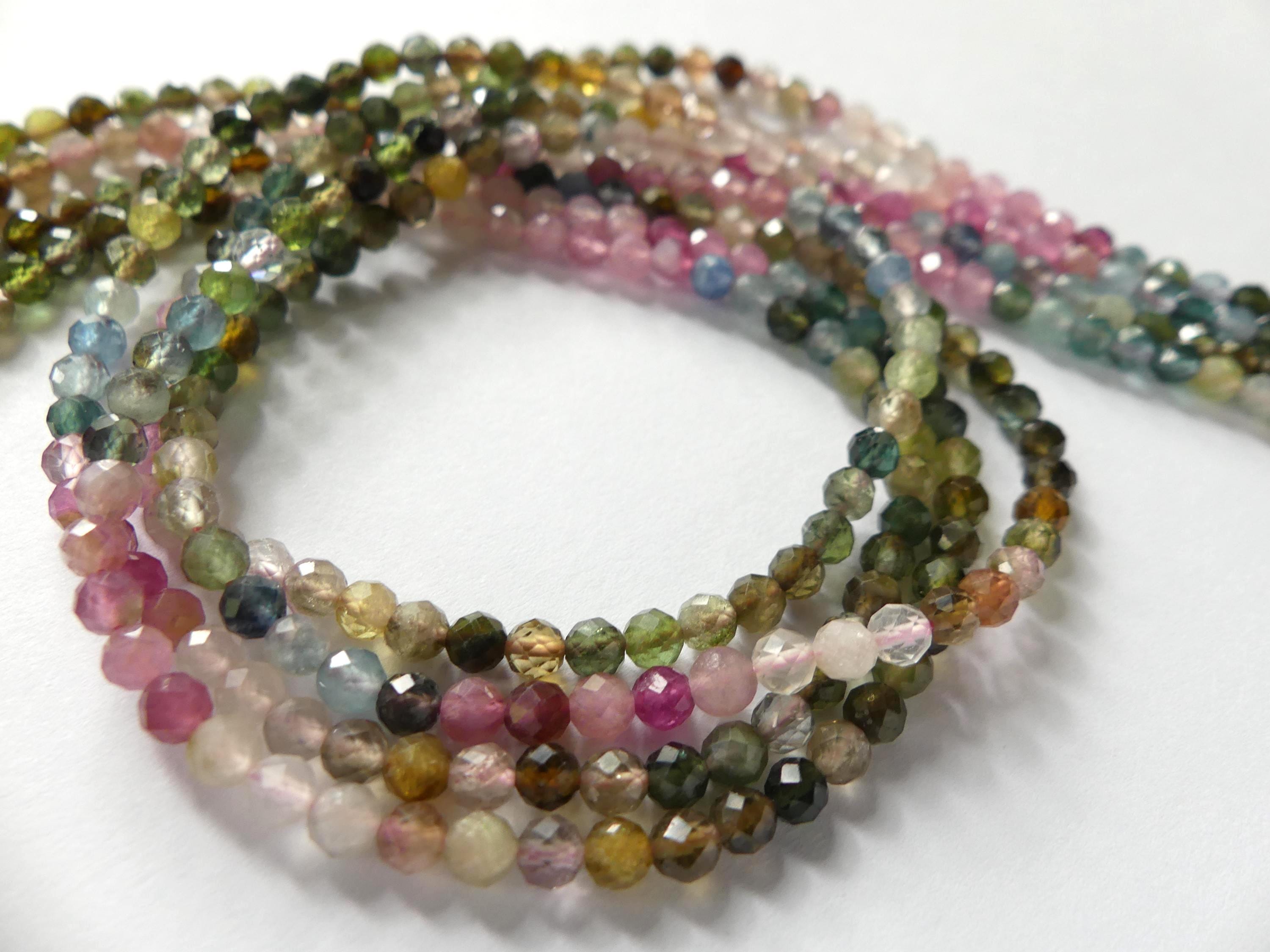 3.5mm AAA Watermelon Tourmaline Faceted Beads 15" Transparent Rainbow Gemstone Beads Jewelry Making Beading Gift Crafter October Birthstone