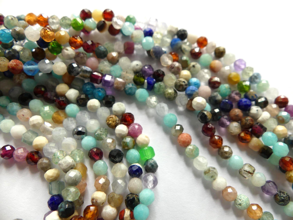 3mm Multi Gemstone Micro Faceted Beads 15" Colorful Rainbow Tiny Gemstone Beads for Jewelry Making Beading Gift for Crafter