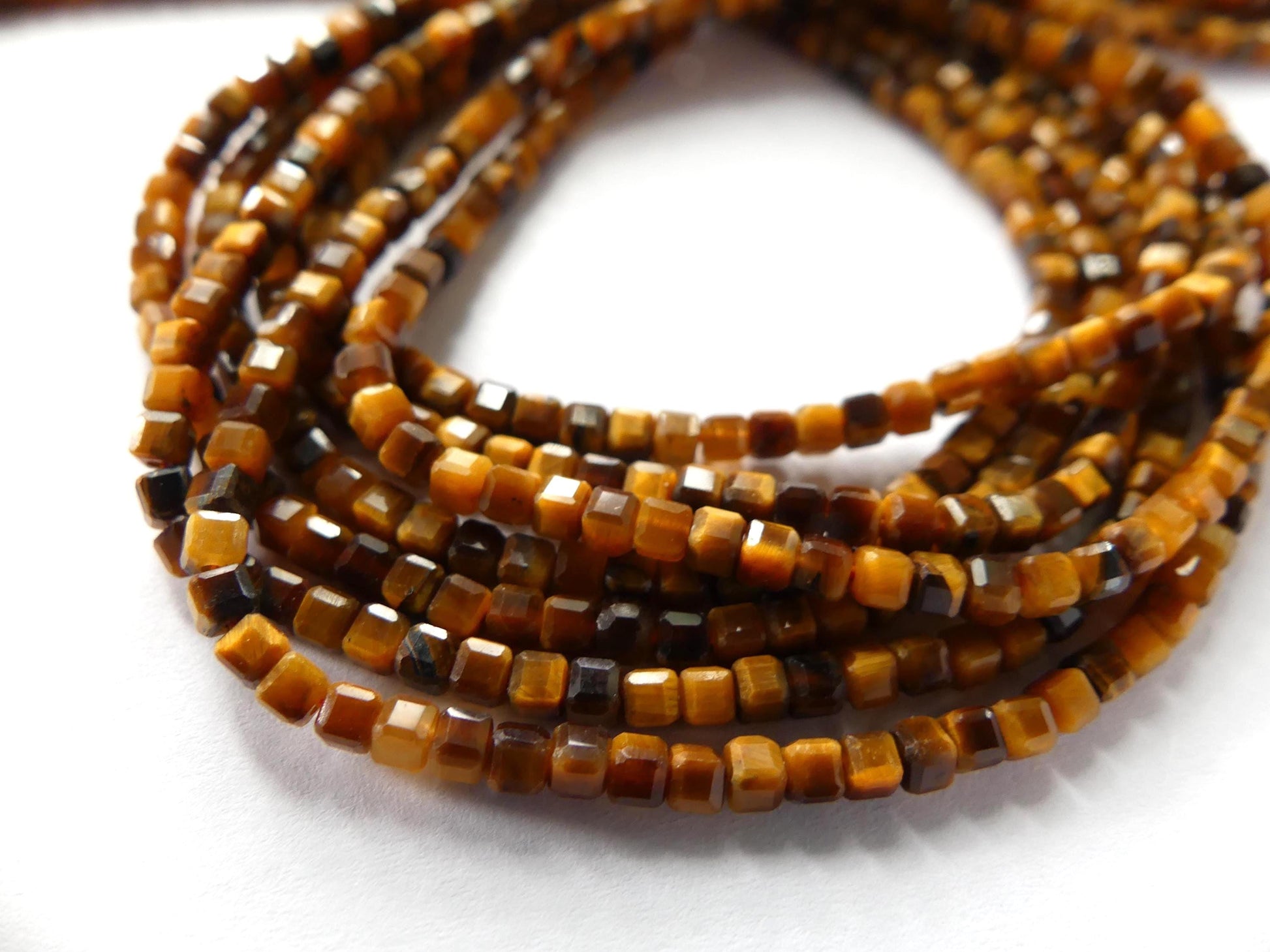 2mm Tigers Eye Cube Beads Faceted Tiger Eye Genuine Tiny Beads 15" Gemstone Beads for Jewelry Making Beading Craft Gift Seed Beads Brown