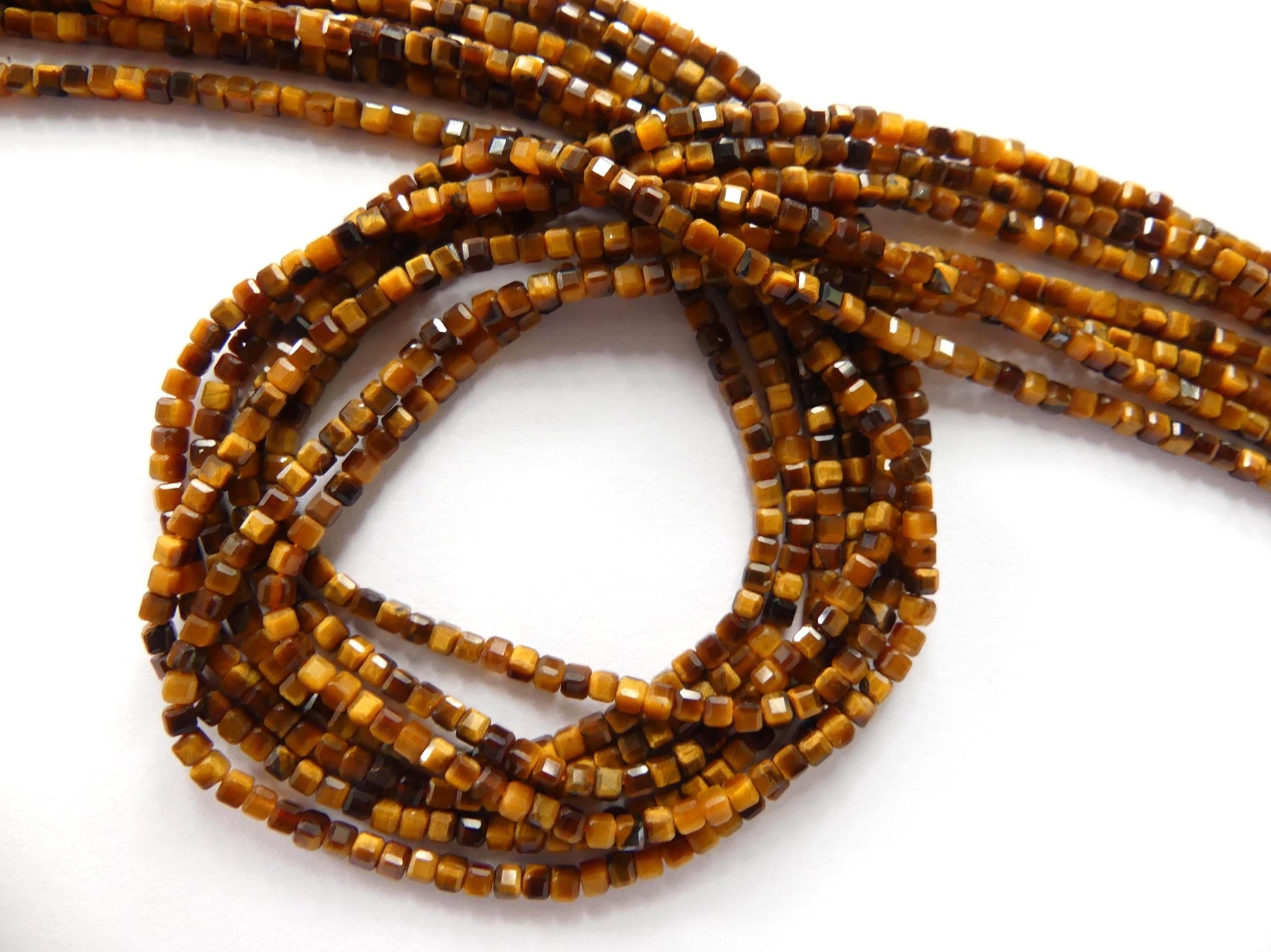 2mm Tigers Eye Cube Beads Faceted Tiger Eye Genuine Tiny Beads 15" Gemstone Beads for Jewelry Making Beading Craft Gift Seed Beads Brown
