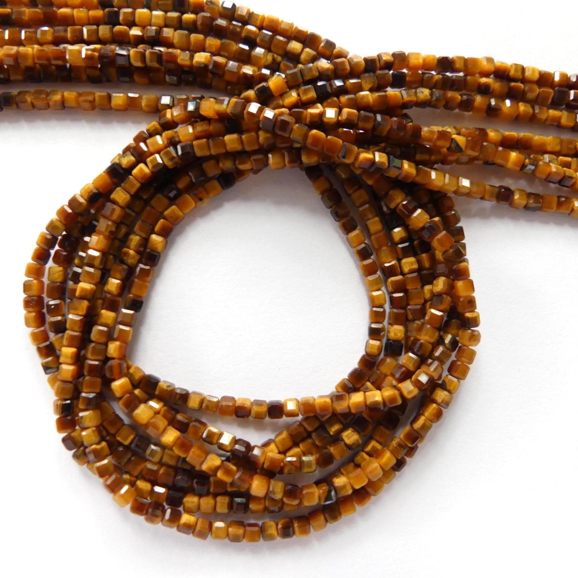 2mm Tigers Eye Cube Beads Faceted Tiger Eye Genuine Tiny Beads 15" Gemstone Beads for Jewelry Making Beading Craft Gift Seed Beads Brown