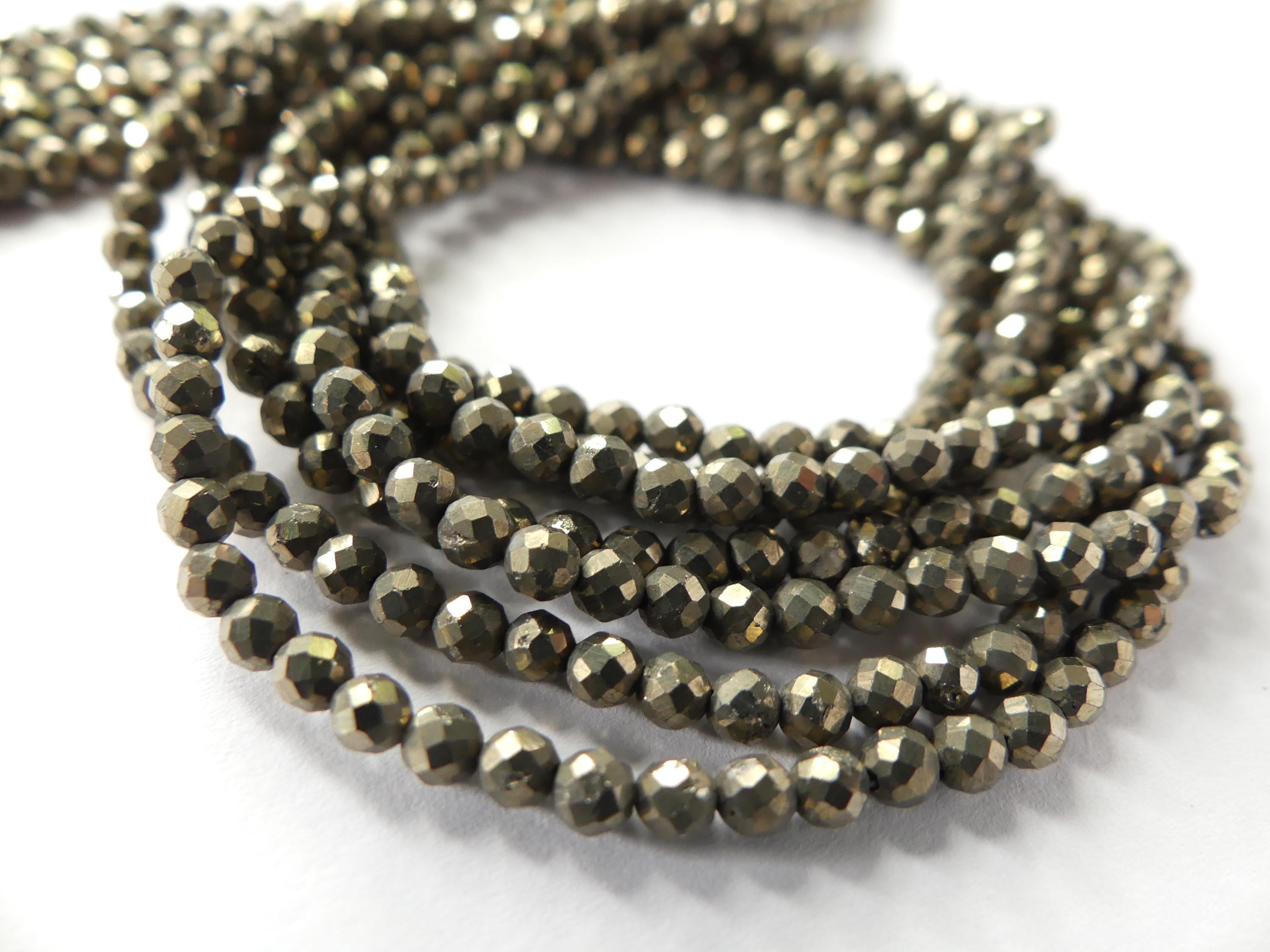 3mm Natural Pyrite Beads Genuine Pyrite Beads 15" Gemstone Sparkly Beads for Jewelry Making Beading Crafter Gift