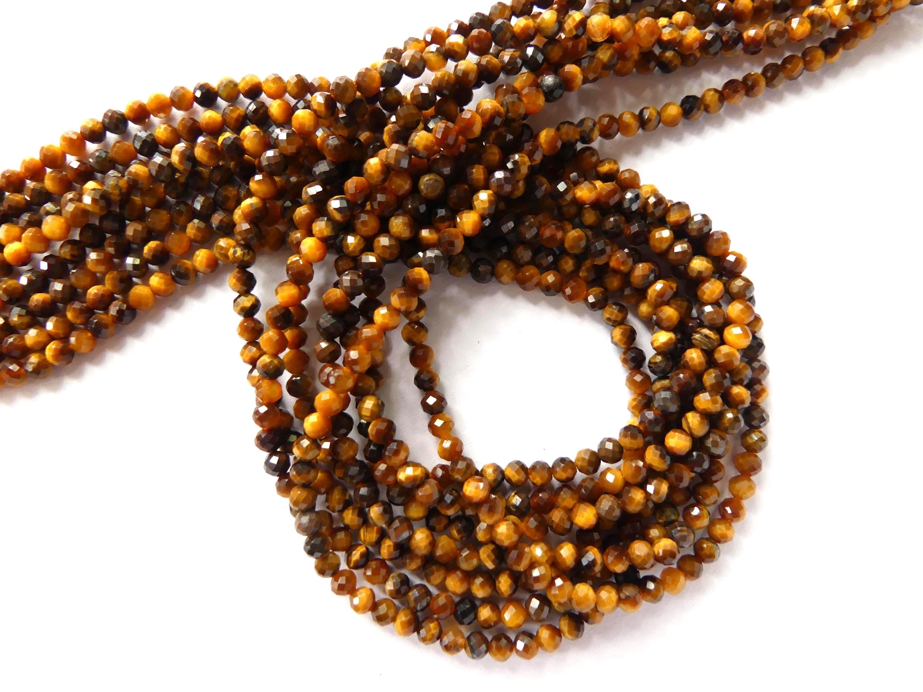 3mm Tigers Eye Beads Faceted Tiger Eye Genuine Tiny Beads 15" Gemstone Beads for Jewelry Making Beading Craft Gift Seed Beads Brown