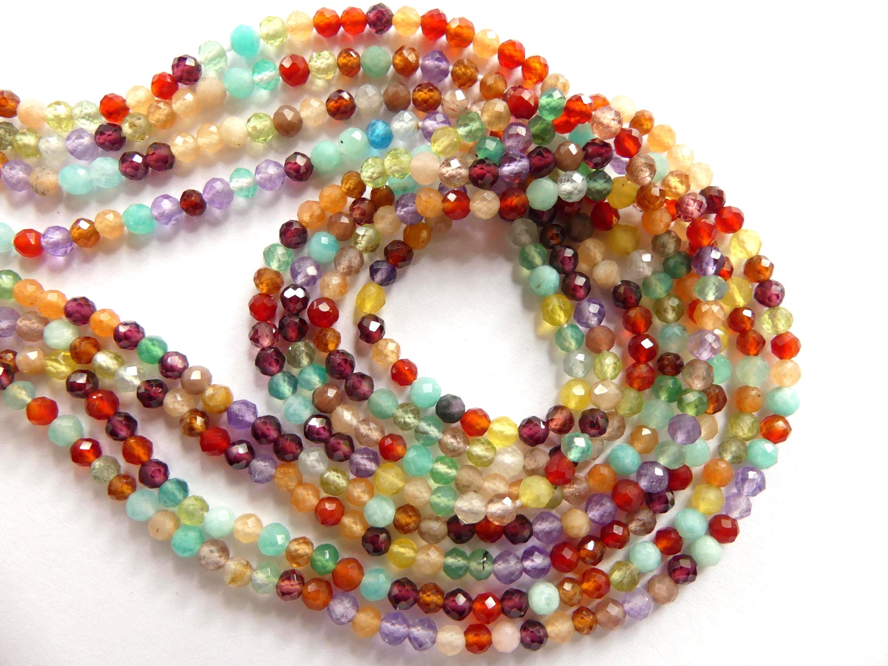 3mm AAA Multi Gemstone Micro Faceted Beads 12.5" Colorful Rainbow Tiny Gemstone Beads for Jewelry Making Beading Gift for Crafter