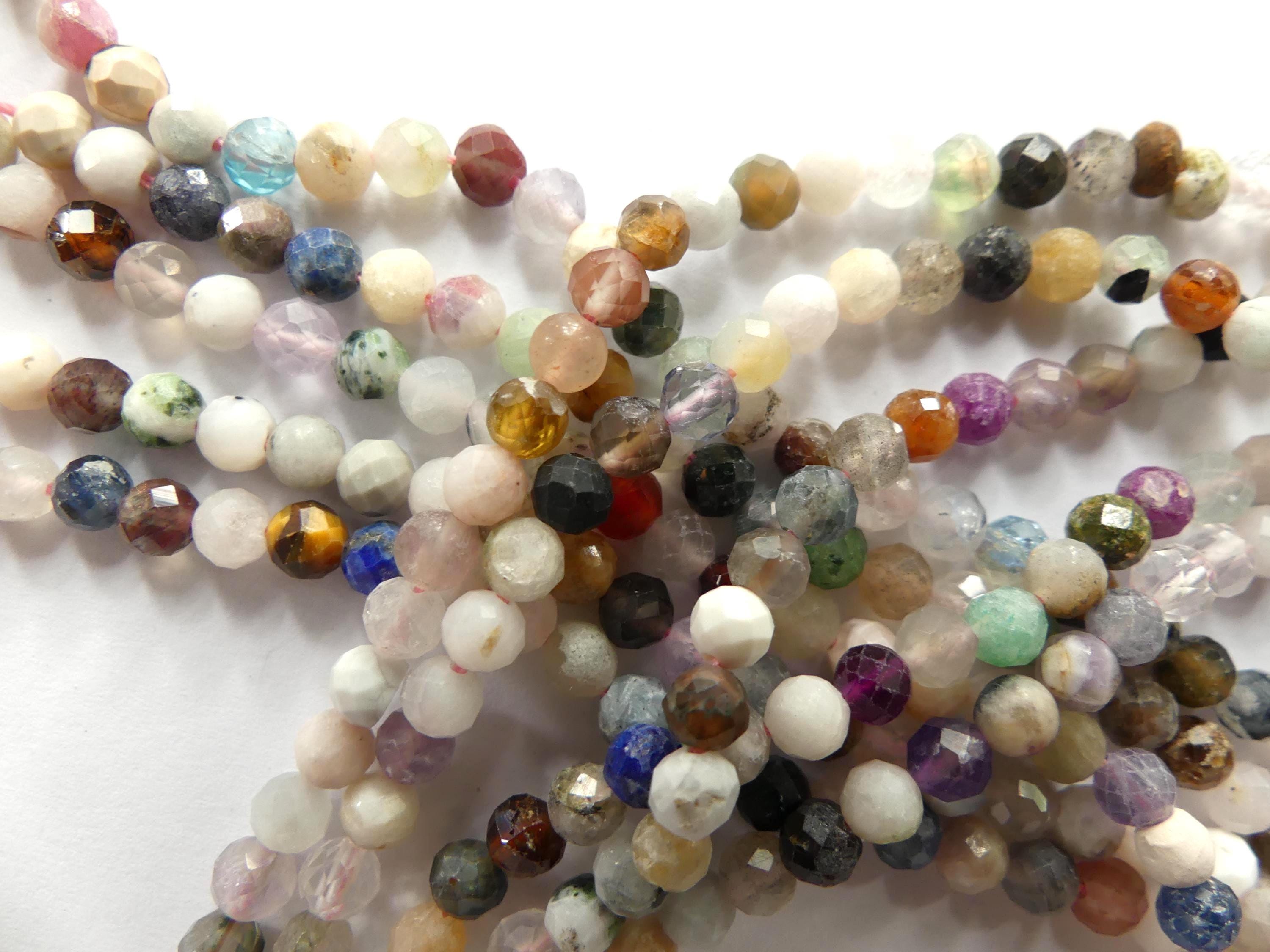 4mm Multi Gemstone Micro Faceted Beads 15" Colorful Rainbow Tiny Gemstone Beads for Jewelry Making Beading Gift for Crafter