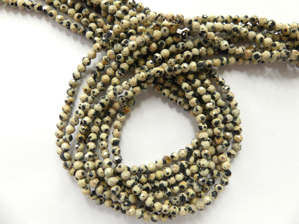 3mm Dalmatian Jasper Beads Micro Faceted Genuine Small Spotted Jasper Kiwi Beads 15" Gemstone Beads for Jewelry Making Beading Gift Crafter