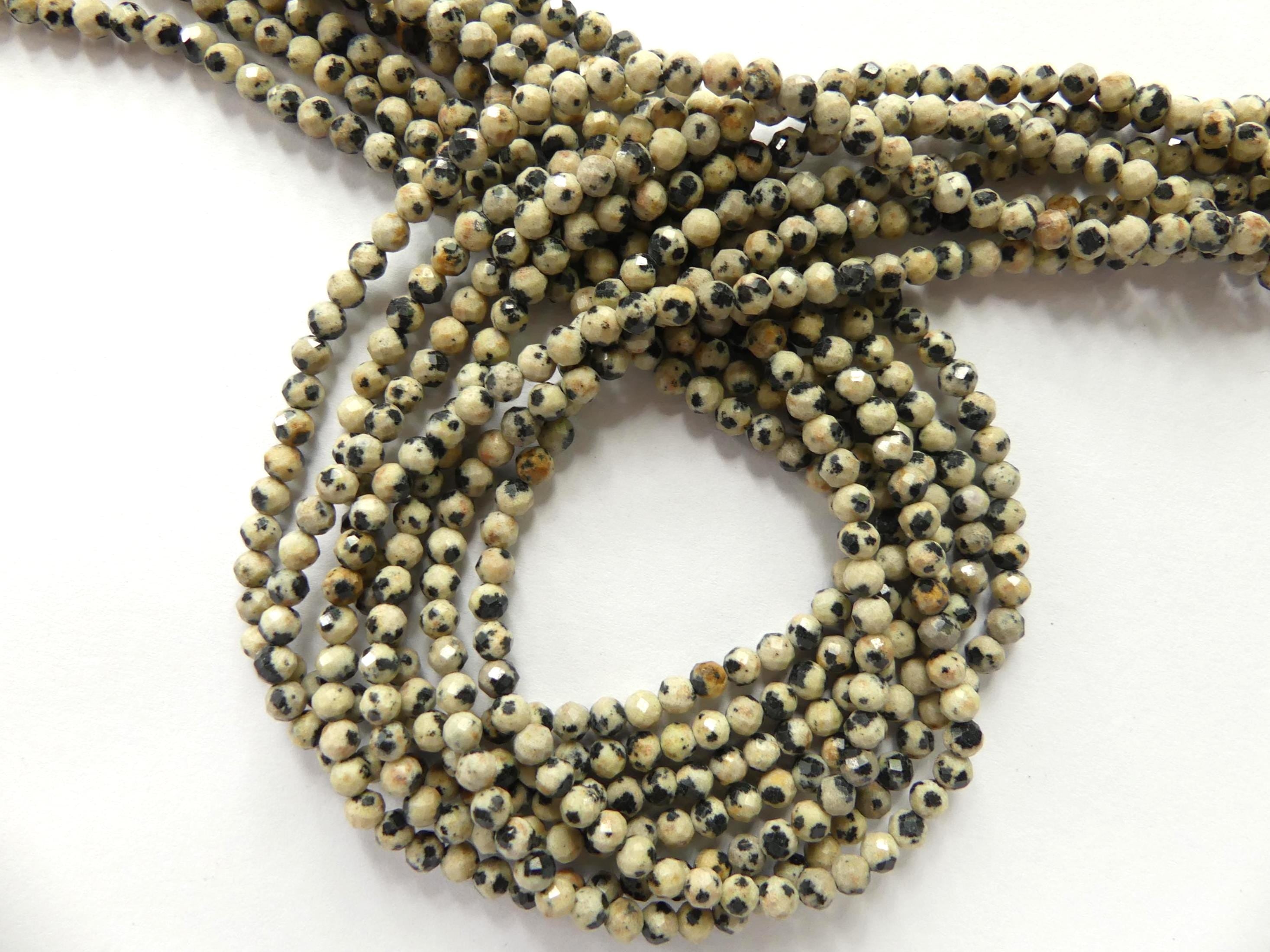 3mm Dalmatian Jasper Beads Micro Faceted Genuine Small Spotted Jasper Kiwi Beads 15" Gemstone Beads for Jewelry Making Beading Gift Crafter