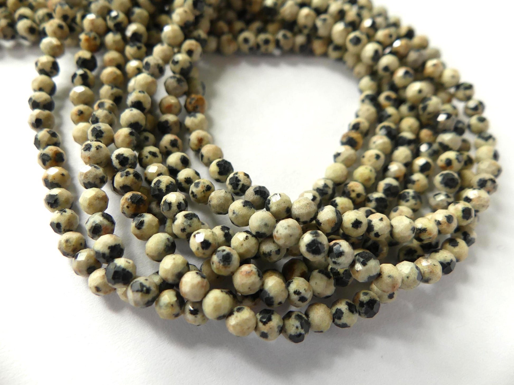 3mm Dalmatian Jasper Beads Micro Faceted Genuine Small Spotted Jasper Kiwi Beads 15" Gemstone Beads for Jewelry Making Beading Gift Crafter