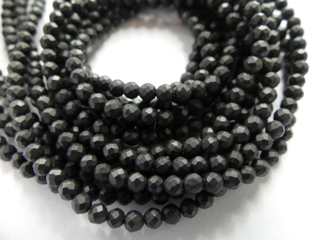3mm Shungite Micro Faceted Beads 15" Genuine Russian Shungite Beads Black Gemstone Beads Beading Crafter Gift