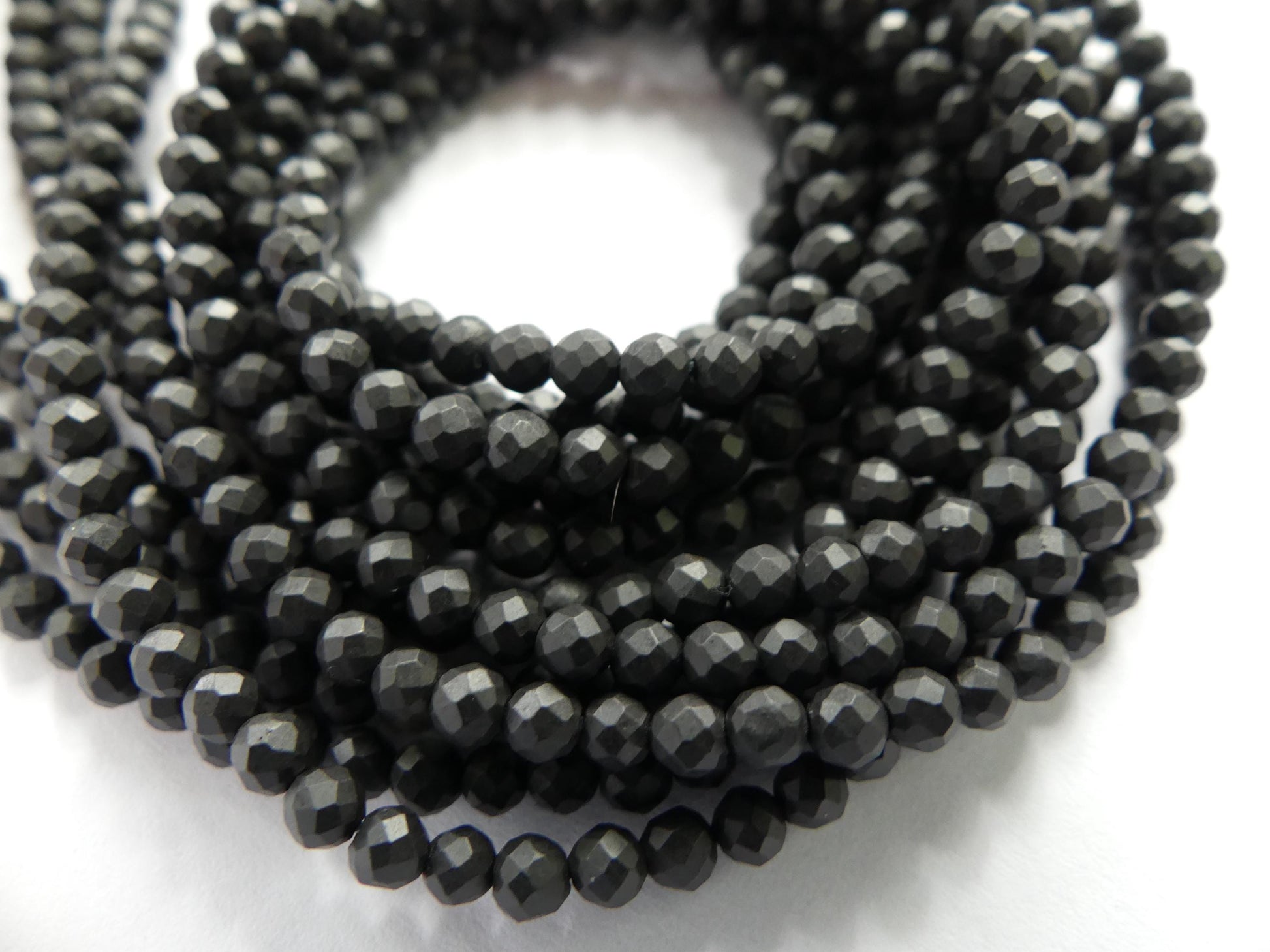 3mm Shungite Micro Faceted Beads 15" Genuine Russian Shungite Beads Black Gemstone Beads Beading Crafter Gift