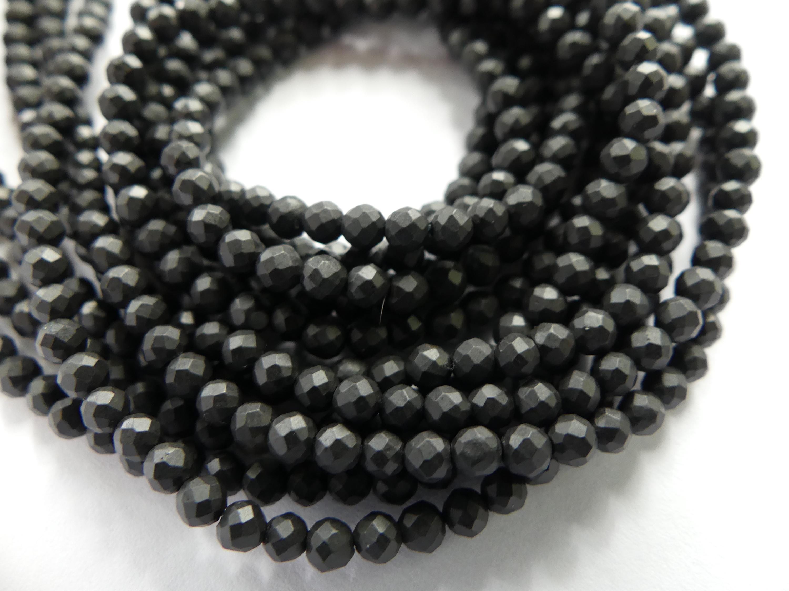 3mm Shungite Micro Faceted Beads 15" Genuine Russian Shungite Beads Black Gemstone Beads Beading Crafter Gift