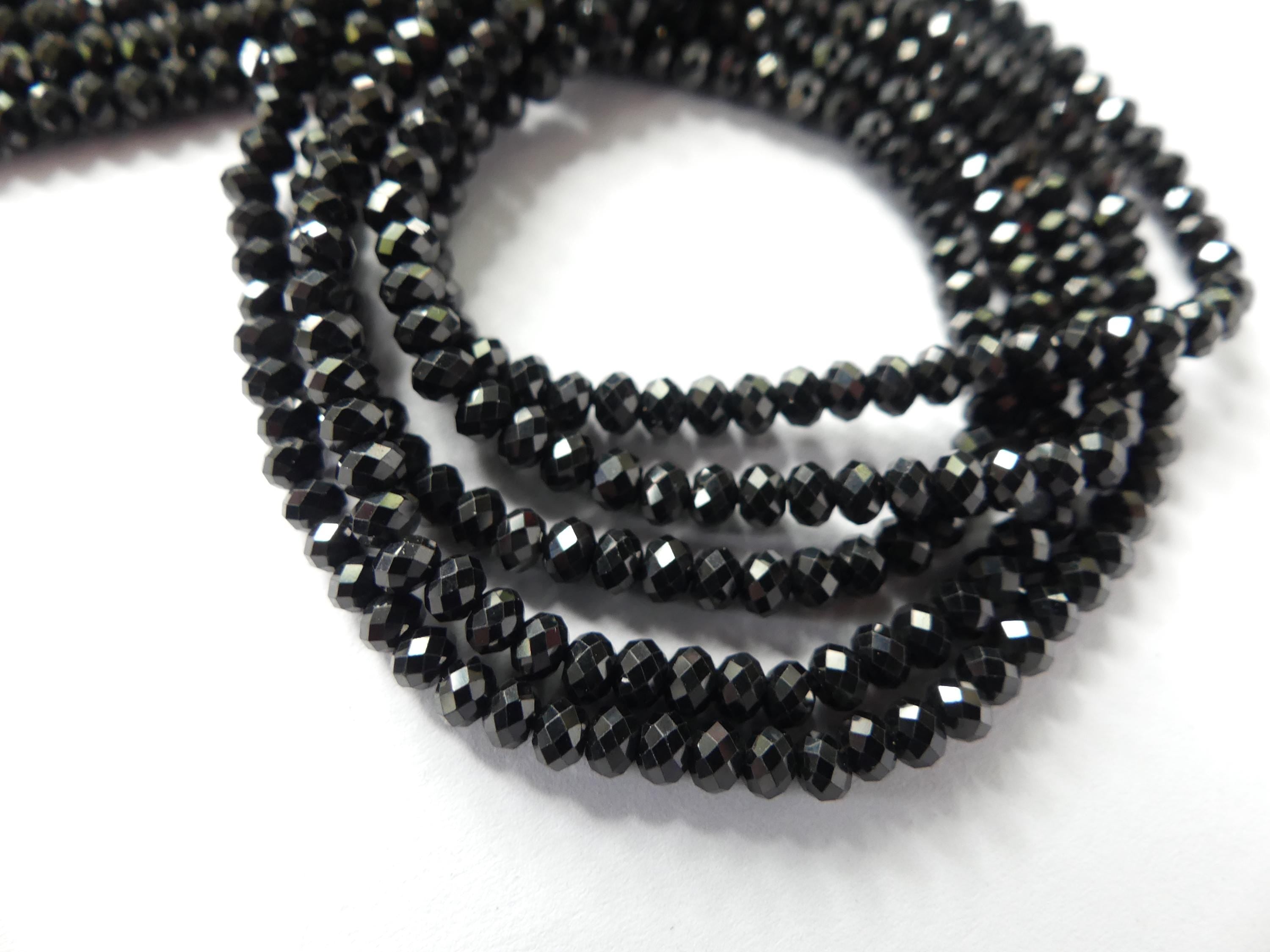 3mm Black Spinel Rondelle Beads Faceted 12.5" Sparkly Black Stone Crystal Genuine Gemstone Beads for Jewelry Making Beading Craft Gift Beads