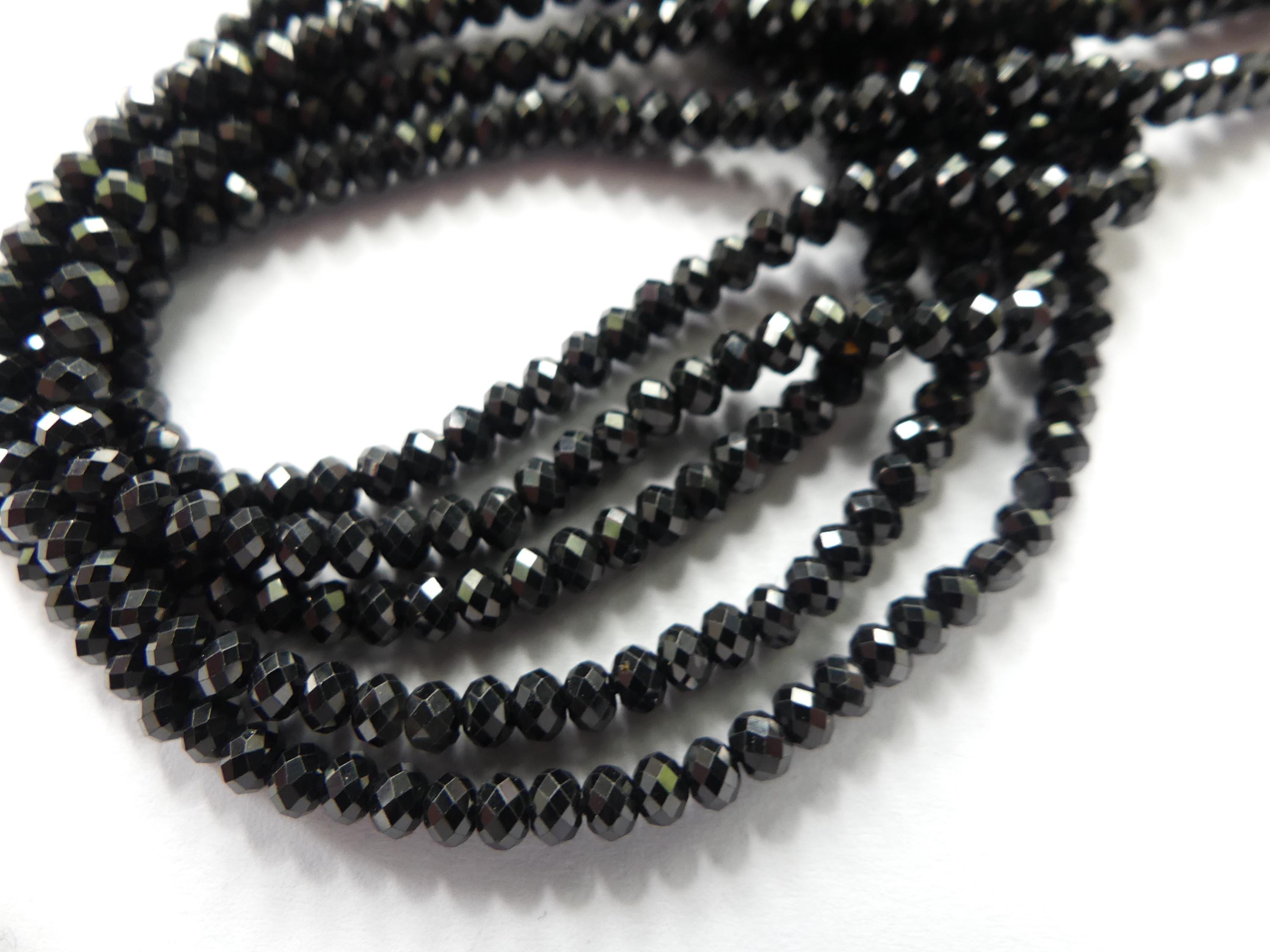 3mm Black Spinel Rondelle Beads Faceted 12.5" Sparkly Black Stone Crystal Genuine Gemstone Beads for Jewelry Making Beading Craft Gift Beads