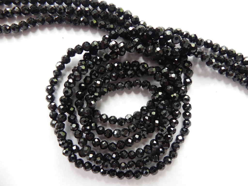 3mm Black Tourmaline Faceted Beads 15" Sparkly Black Stone Crystal Genuine Gemstone Beads for Jewelry Making Beading Craft Gift Beads