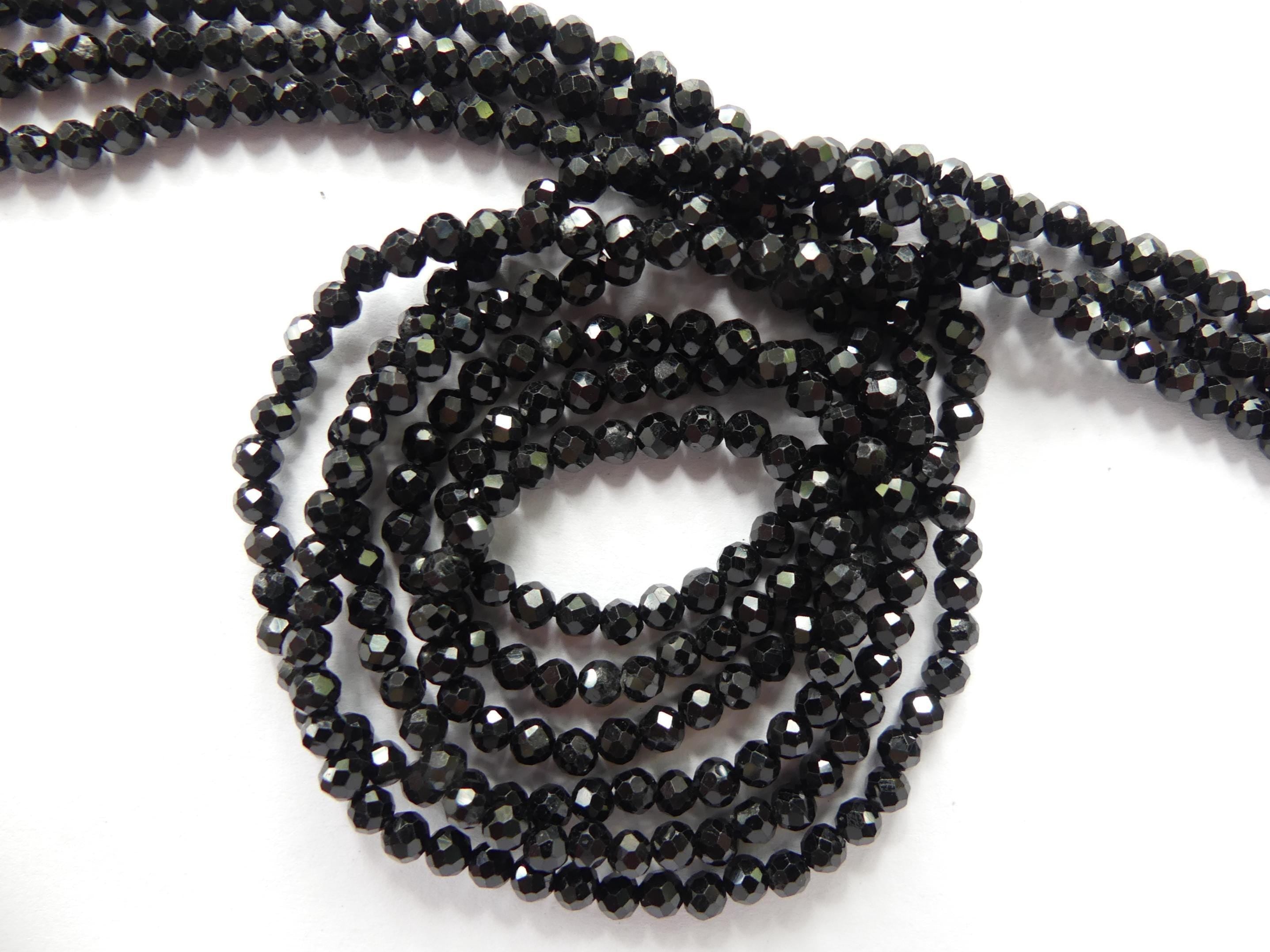 3mm Black Tourmaline Faceted Beads 15" Sparkly Black Stone Crystal Genuine Gemstone Beads for Jewelry Making Beading Craft Gift Beads
