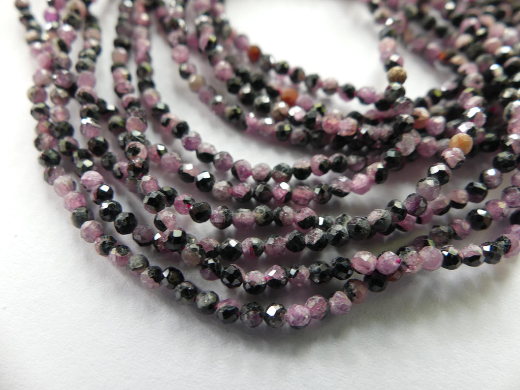 2mm Rare Ruby Beads with Black Matrix Micro Faceted Beads 15" Natural Gemstone Beads Seed Beading Crafter Gift July Birthstone DIY Jewelry