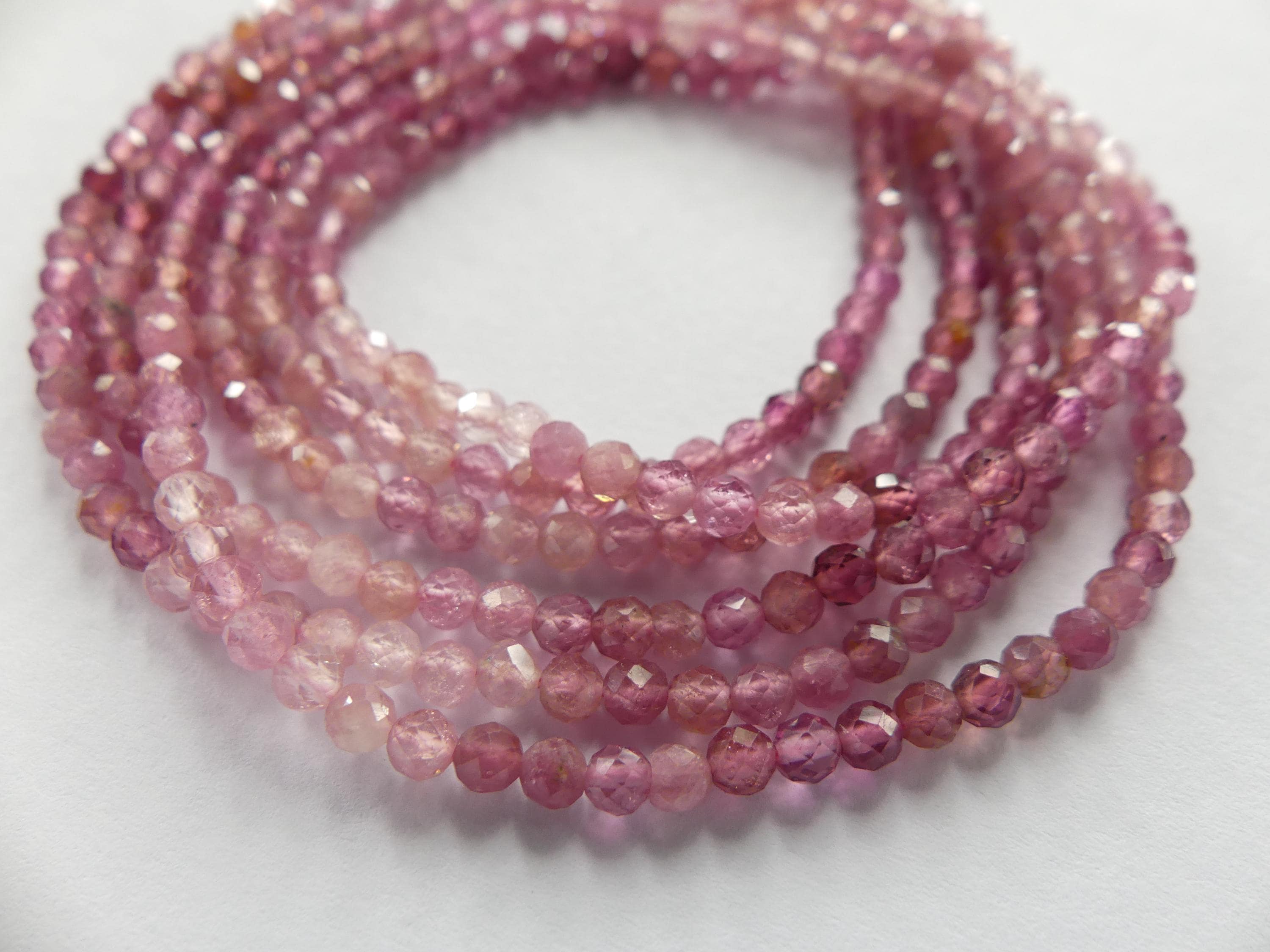 3mm Ombre Pink Tourmaline Faceted Beads 15" Sparkly Gemstone Beads for Jewelry Making Beading Gift October Birthstone Seed Beads