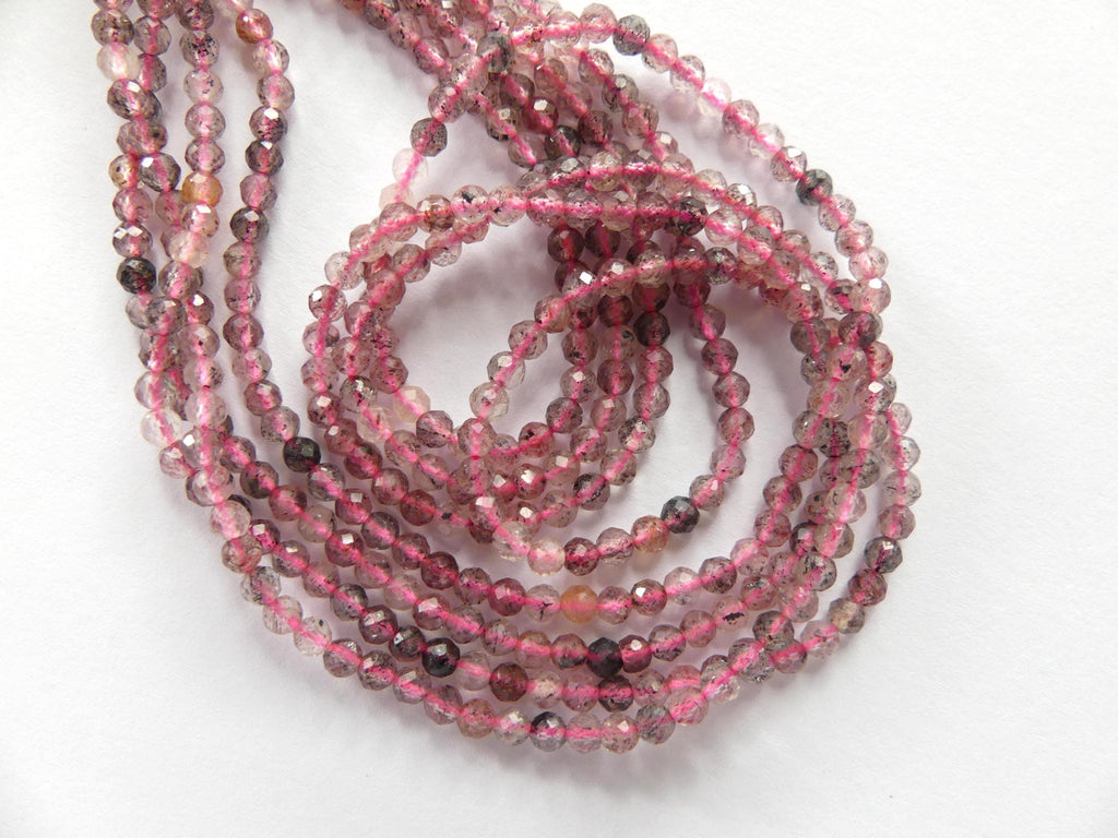 3mm Strawberry Quartz Micro Faceted Cube Beads Genuine Quartz Beads 15" Sparkly Gemstone Beads for Jewelry Making Seed Beads