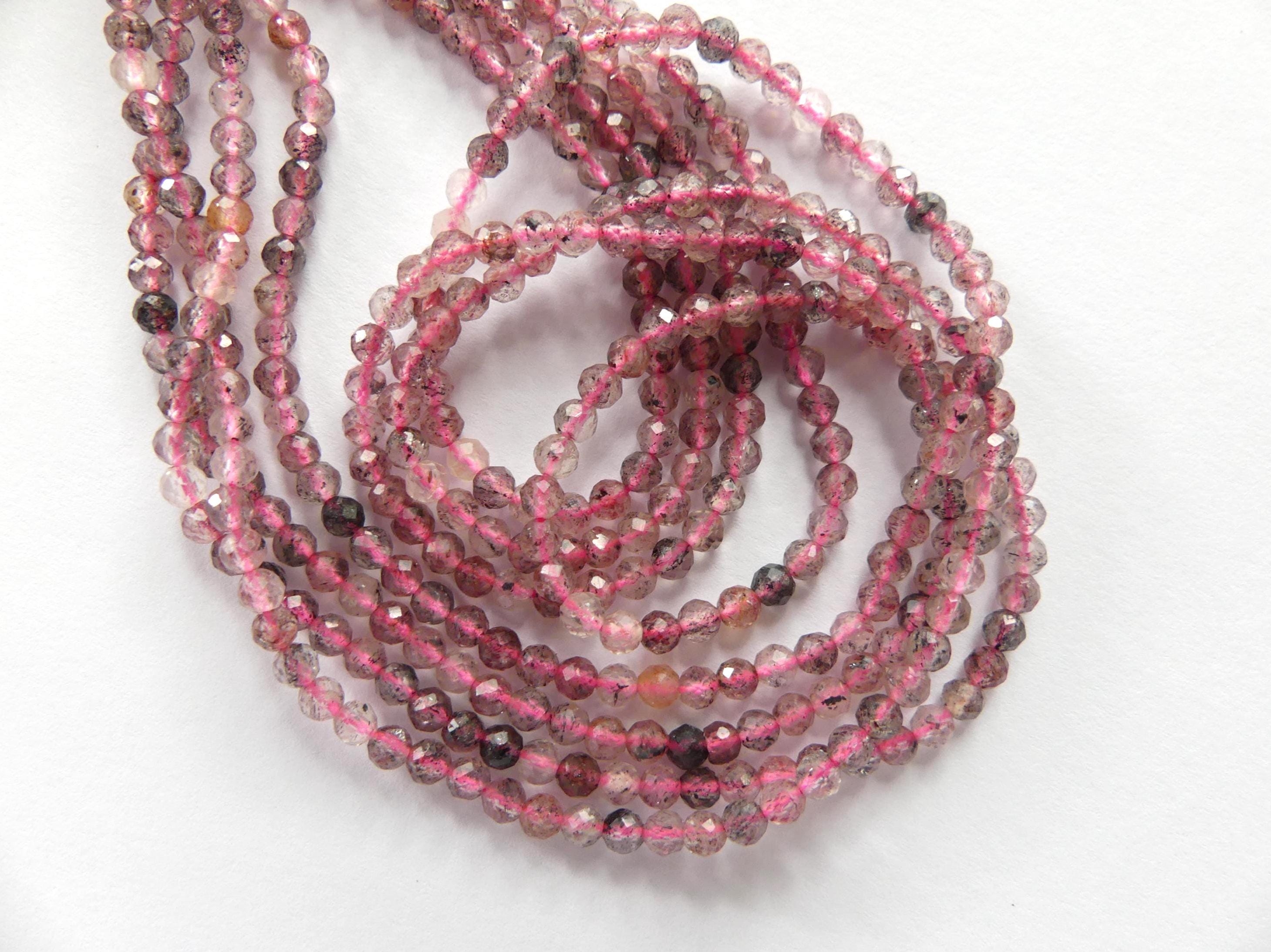 3mm Strawberry Quartz Micro Faceted Cube Beads Genuine Quartz Beads 15" Sparkly Gemstone Beads for Jewelry Making Seed Beads