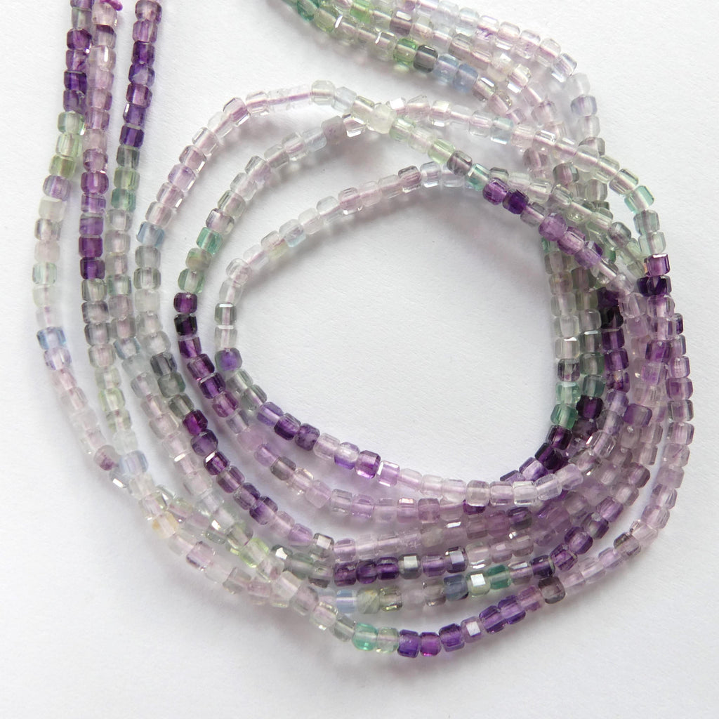2mm AAA Multi Fluorite Beads Faceted Cube Beads 15" Multi Color Genuine Gemstone Tiny Small Beads for Jewelry Making Beading Craft Gift