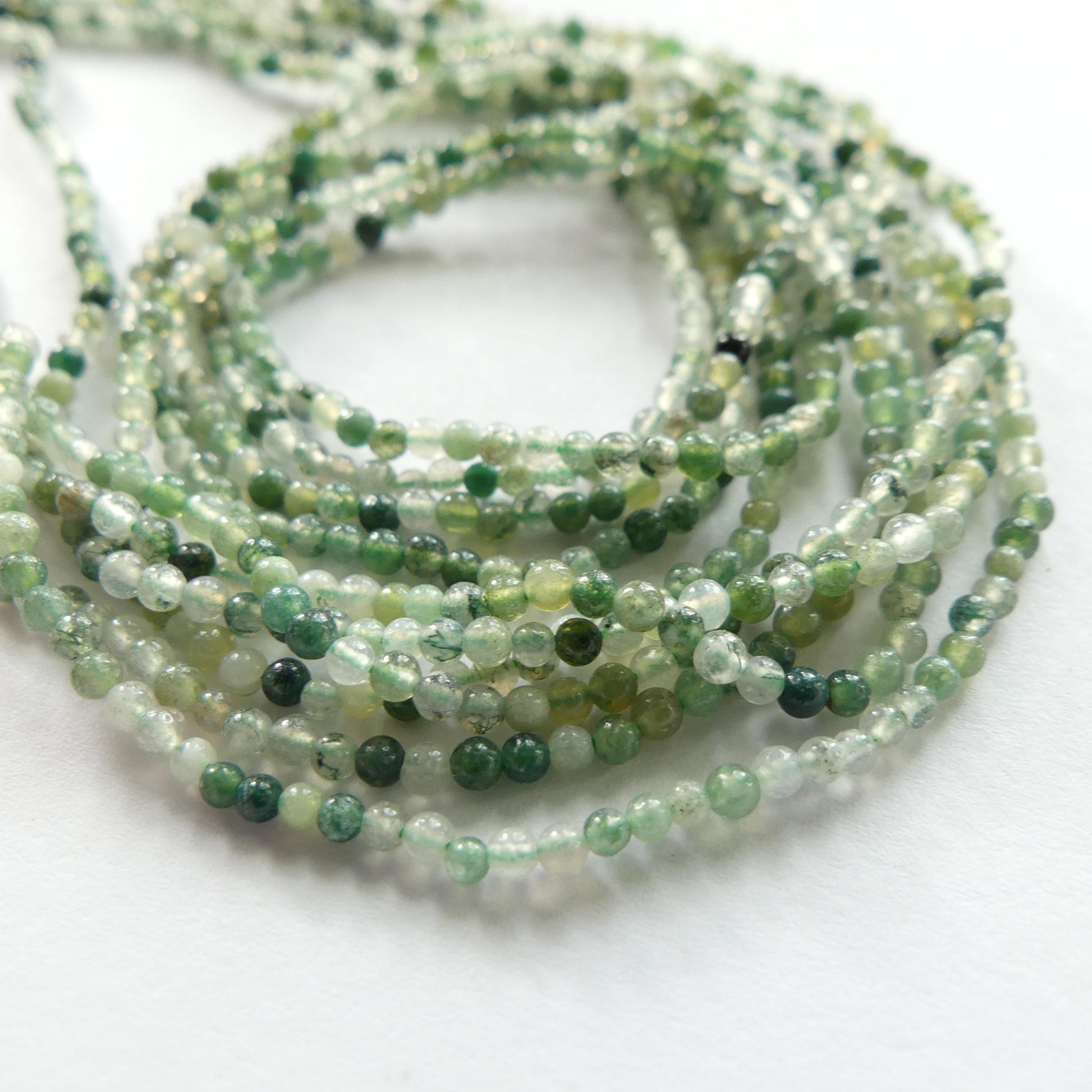 2mm Moss Agate Smooth Beads Tiny Genuine Agate Green Beads 15" Green Gemstone Beads for Jewelry Making Beading Gift
