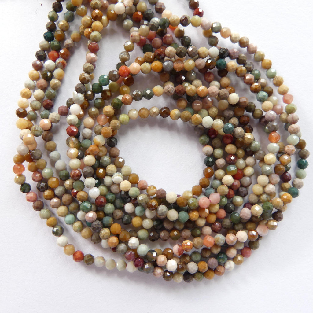 2.5mm Ocean Jasper Faceted Beads Genuine Small Tiny Fancy Jasper Beads 15" Gemstone Beads for Jewelry Making Beading Gift Crafter