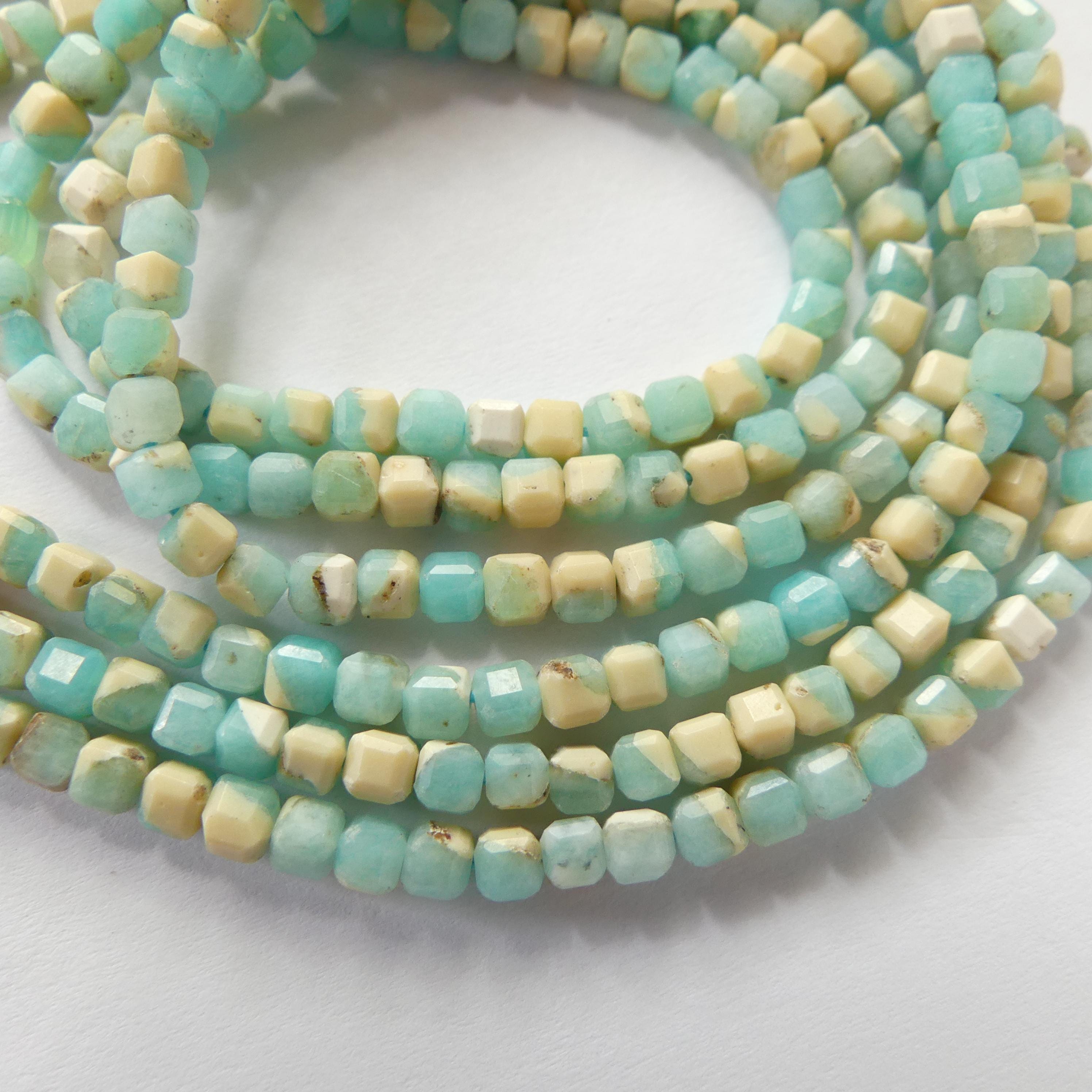 3mm Peruvian Amazonite Cube Beads 15" Bright Blue amazonite feldspar Genuine Gemstone Beads for Jewelry Making Beading Craft Gift Beads