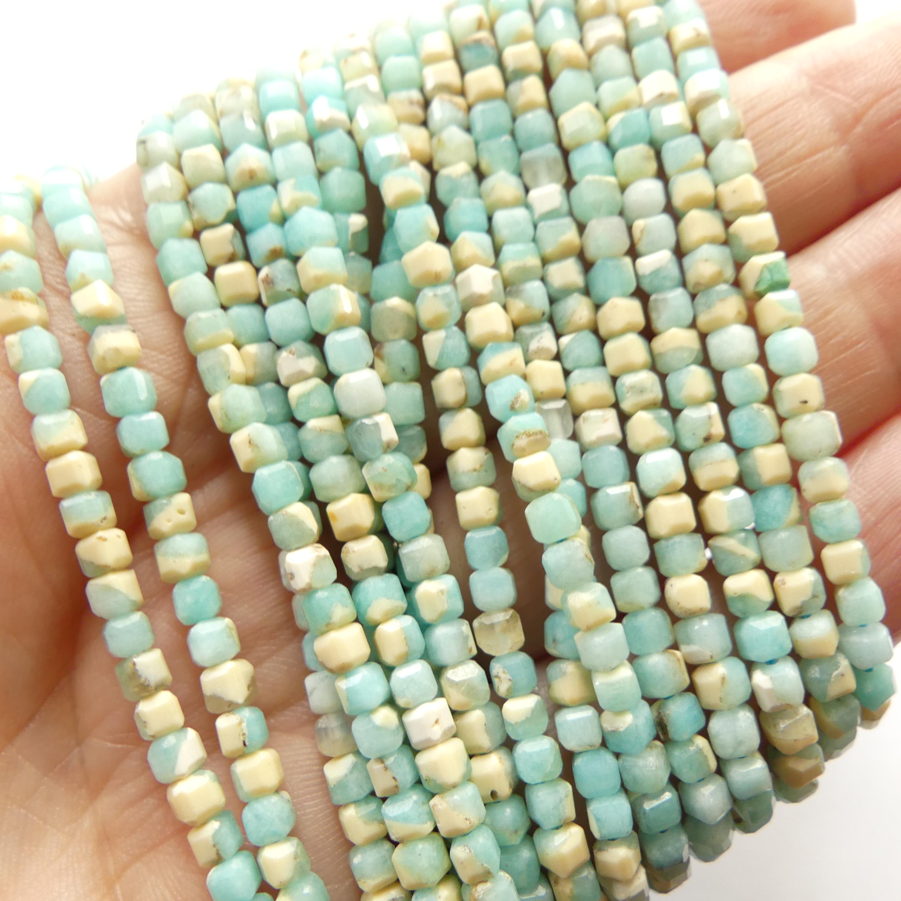 3mm Peruvian Amazonite Cube Beads 15" Bright Blue amazonite feldspar Genuine Gemstone Beads for Jewelry Making Beading Craft Gift Beads