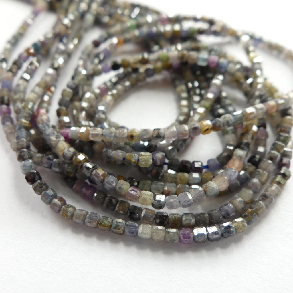 2mm Multi Sapphire Beads Cube Faceted 15" Raw Sapphire Genuine Gemstone Beads Jewelry Making Beading Craft Gift September Birthstone