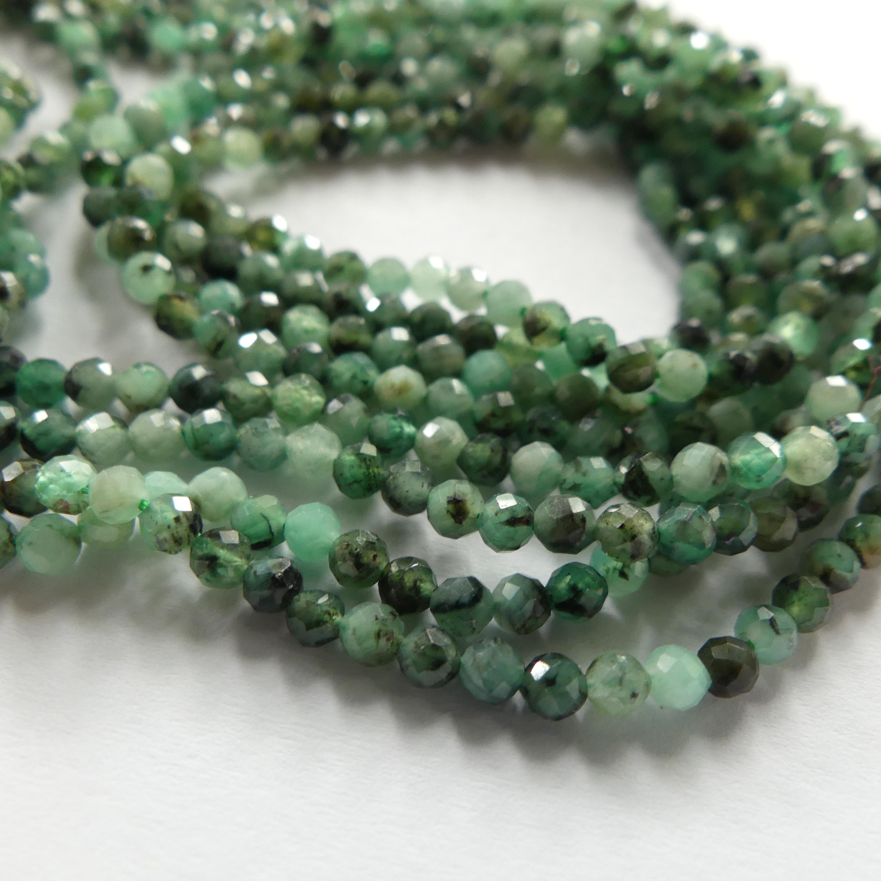 3mm AAA Natural Emerald Beads Micro Faceted 15" Raw Emerald Genuine Gemstone Beads Genuine Emerald for Jewelry Making Beading Craft Gift