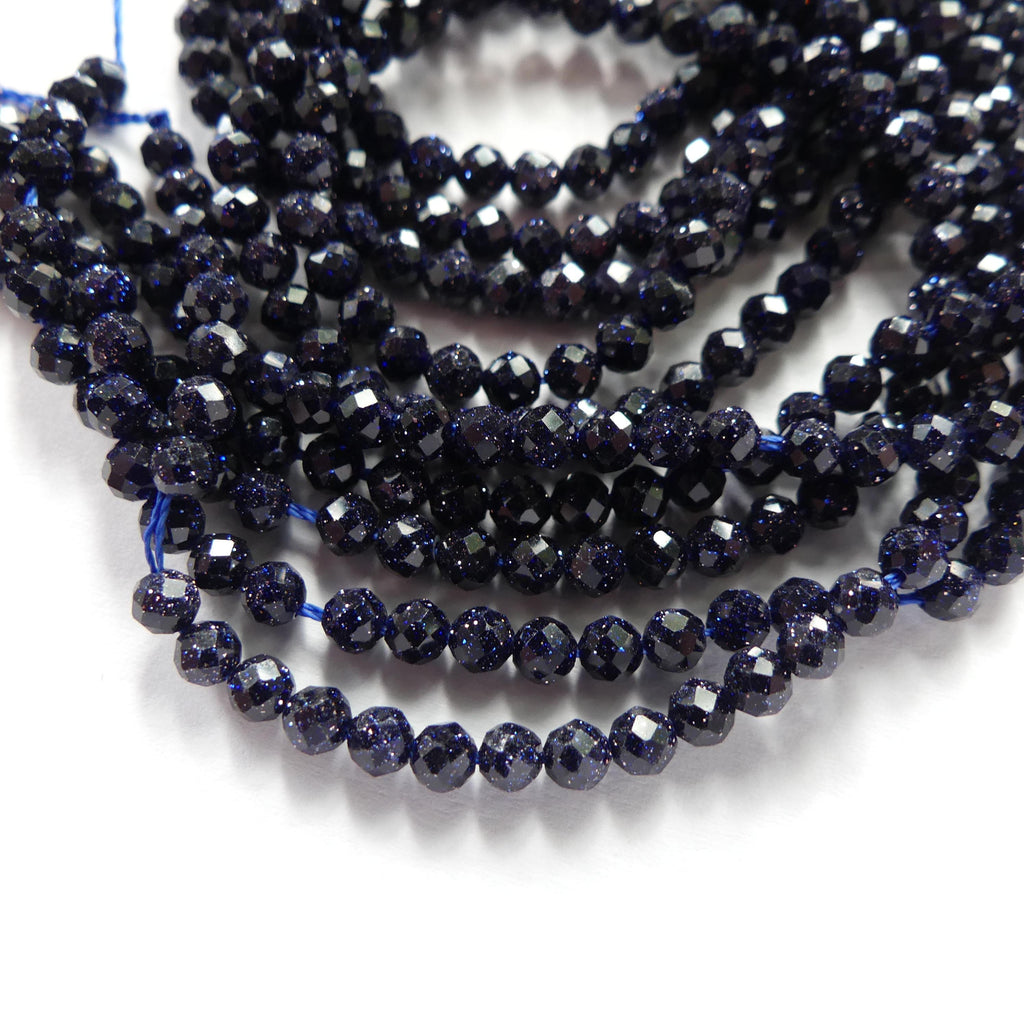 3mm Blue Goldstone Faceted Beads 15" Sparkly Blue Sandstone Gemstone Beads Jewelry Making Beading Craft Gift Good Luck