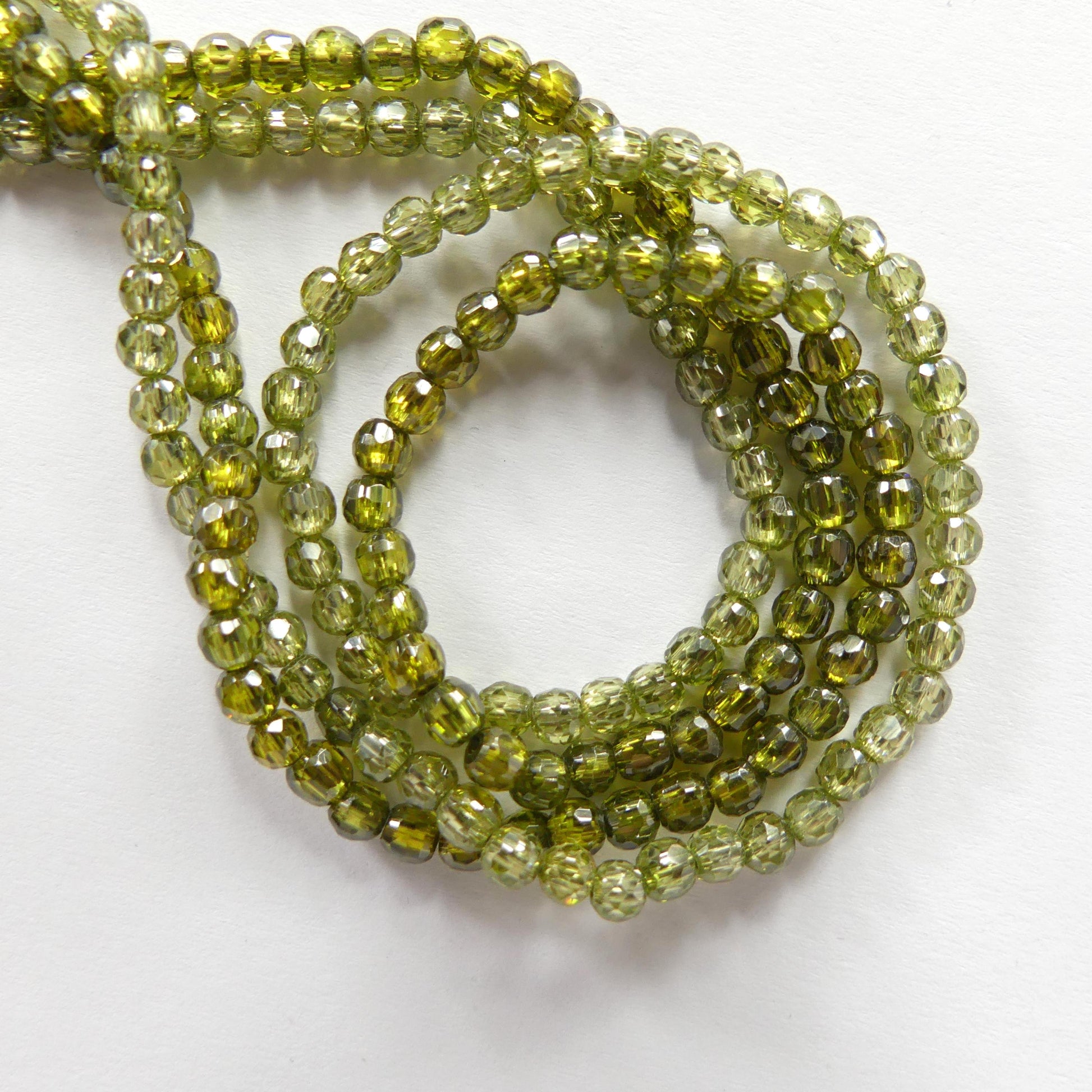 3mm Olive Green Cubic Zirconia Beads 12.5" Green Zircon Rondel Beads Sparkly for Jewelry Making Beading Crafter Gift