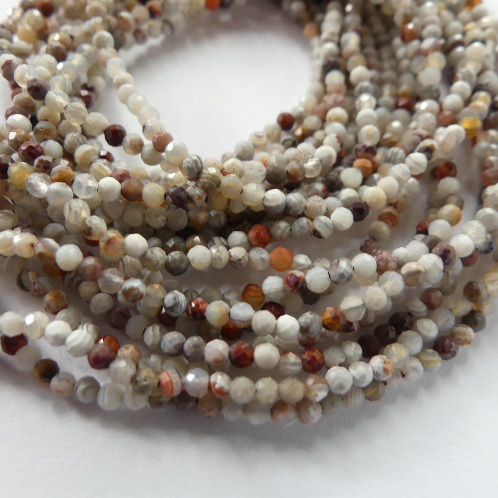 2mm Mexican Laguna Agate Beads Faceted Genuine Tiny Agate Beads 15" Gemstone Beads for Jewelry Making Beading Gift for crafter